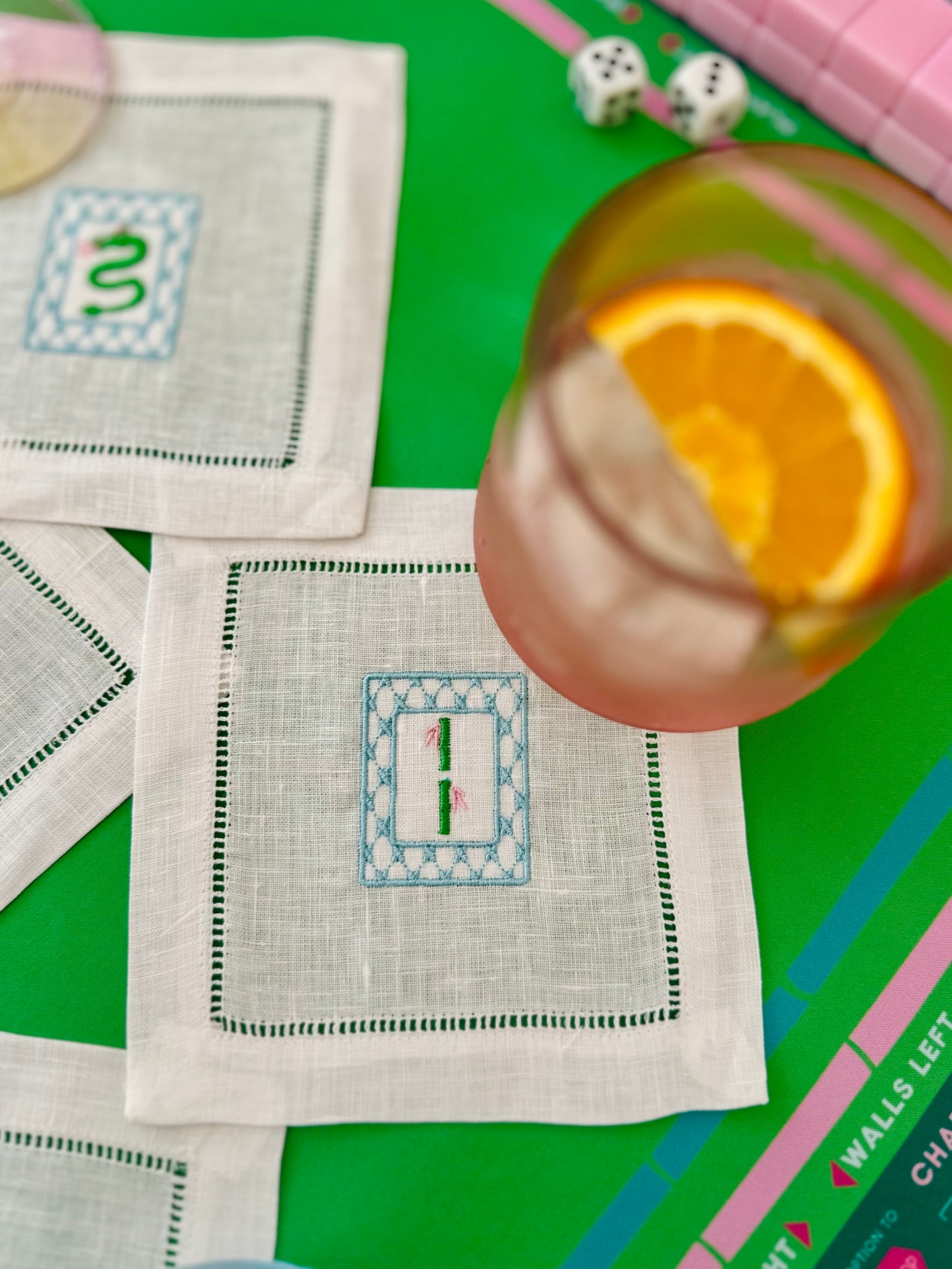 Mahjong Embroidered Cocktail Napkin