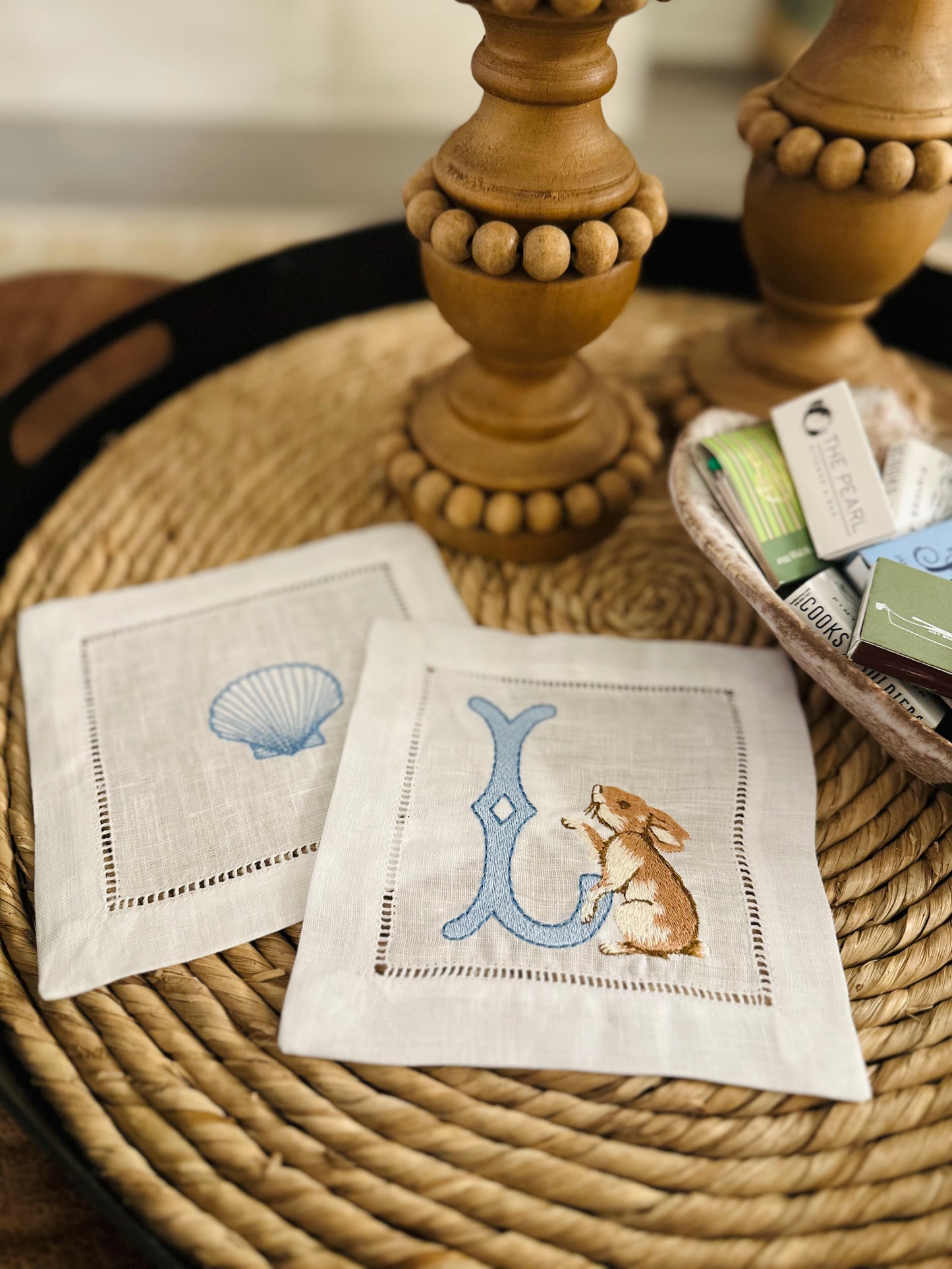 Personalized Initial with Easter Bunny Embroidered Cocktail Napkin