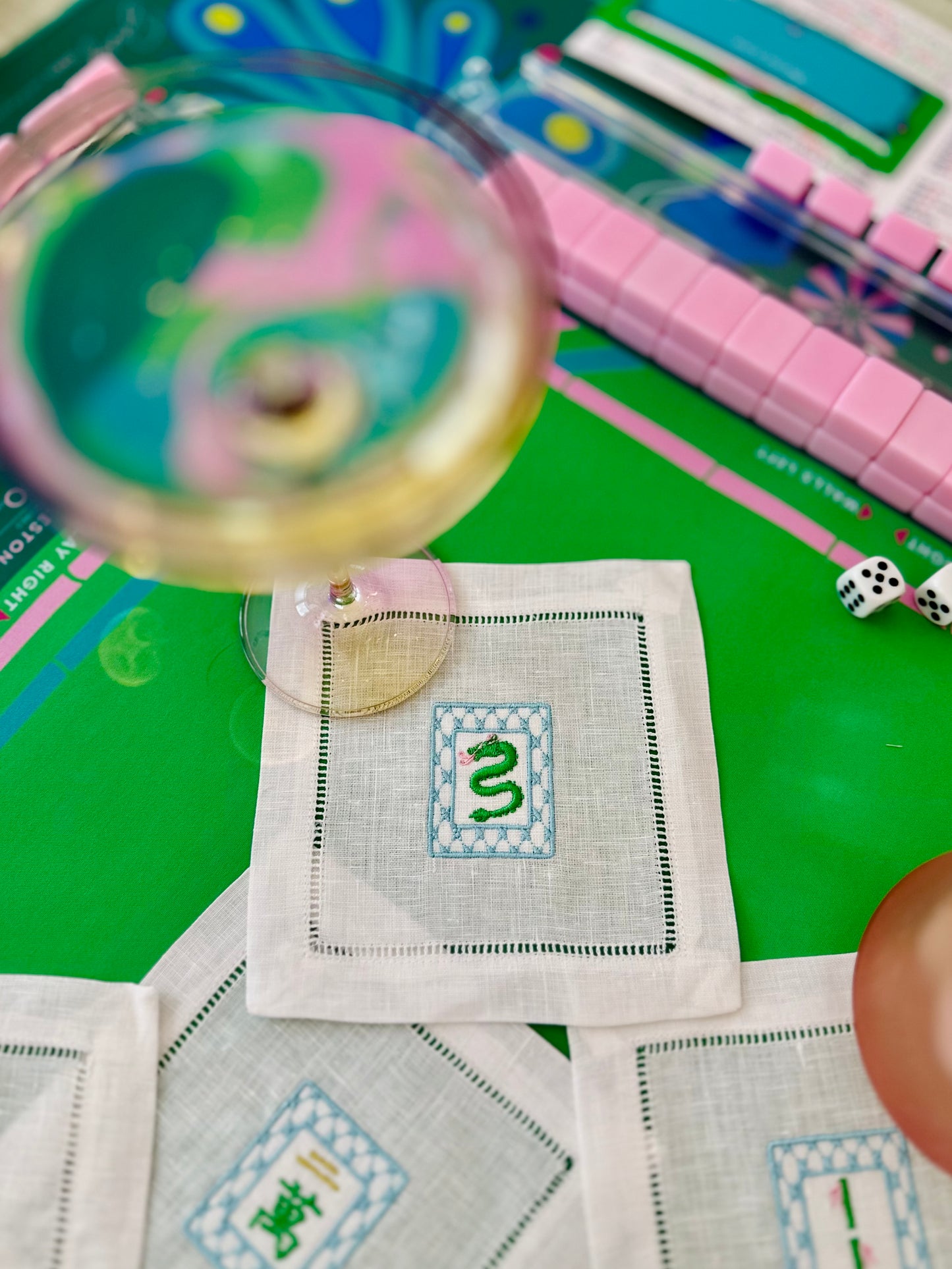 Mahjong Embroidered Cocktail Napkin