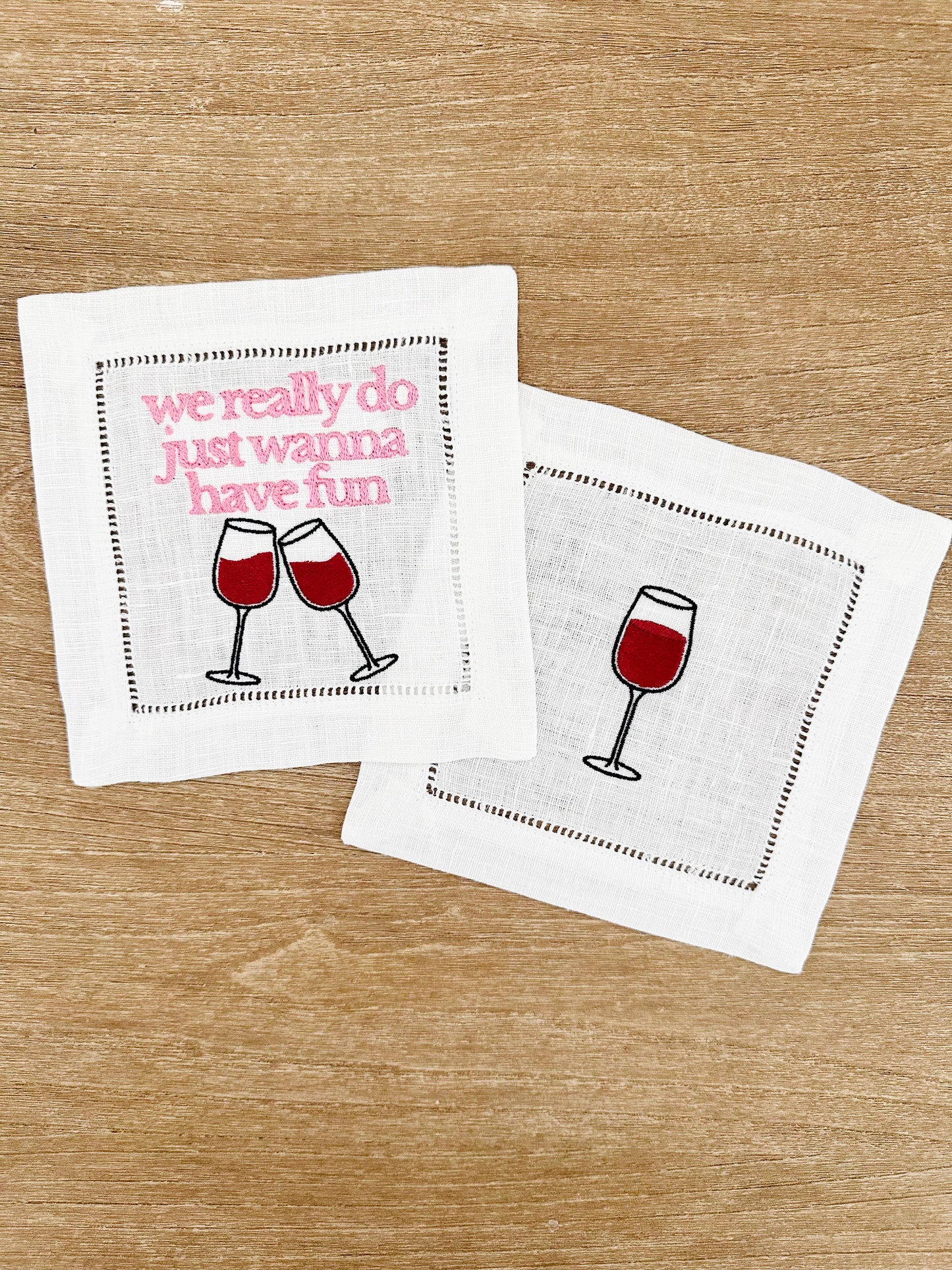 Red Wine Embroidered Cocktail Napkin