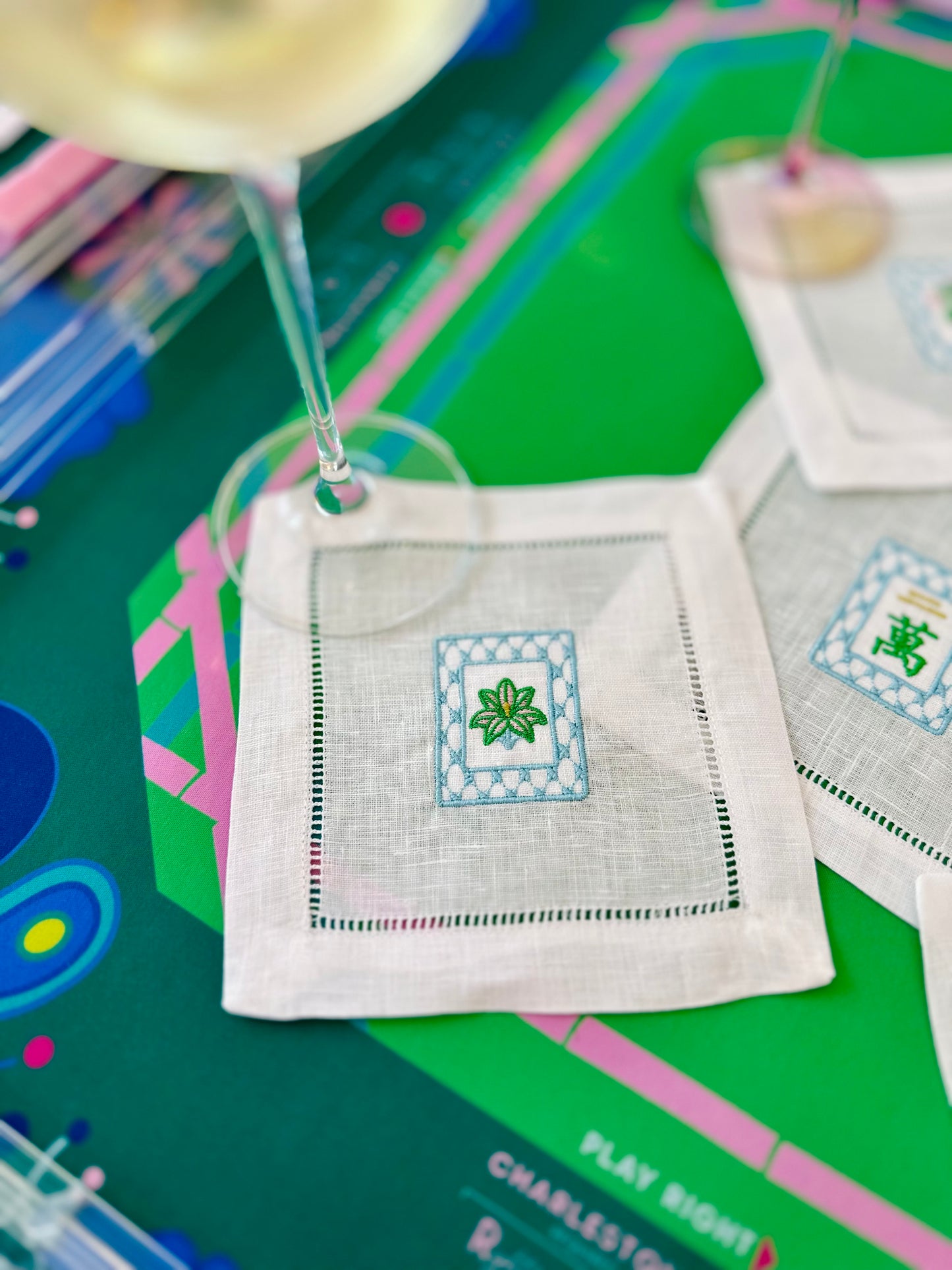 Mahjong Embroidered Cocktail Napkin
