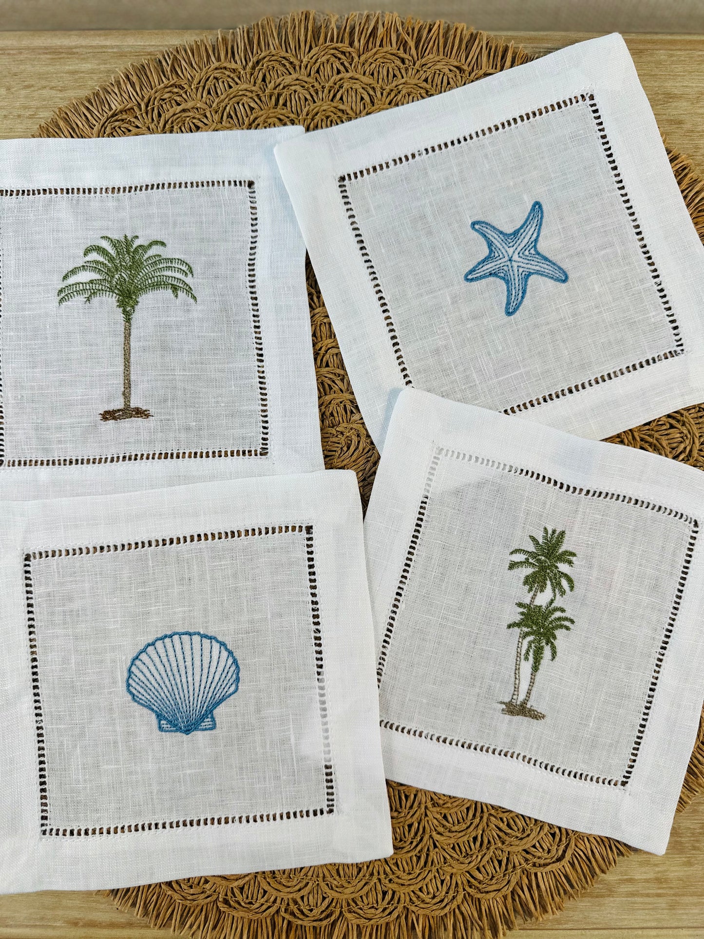 Coastal Palm Tree I Embroidered Cocktail Napkin