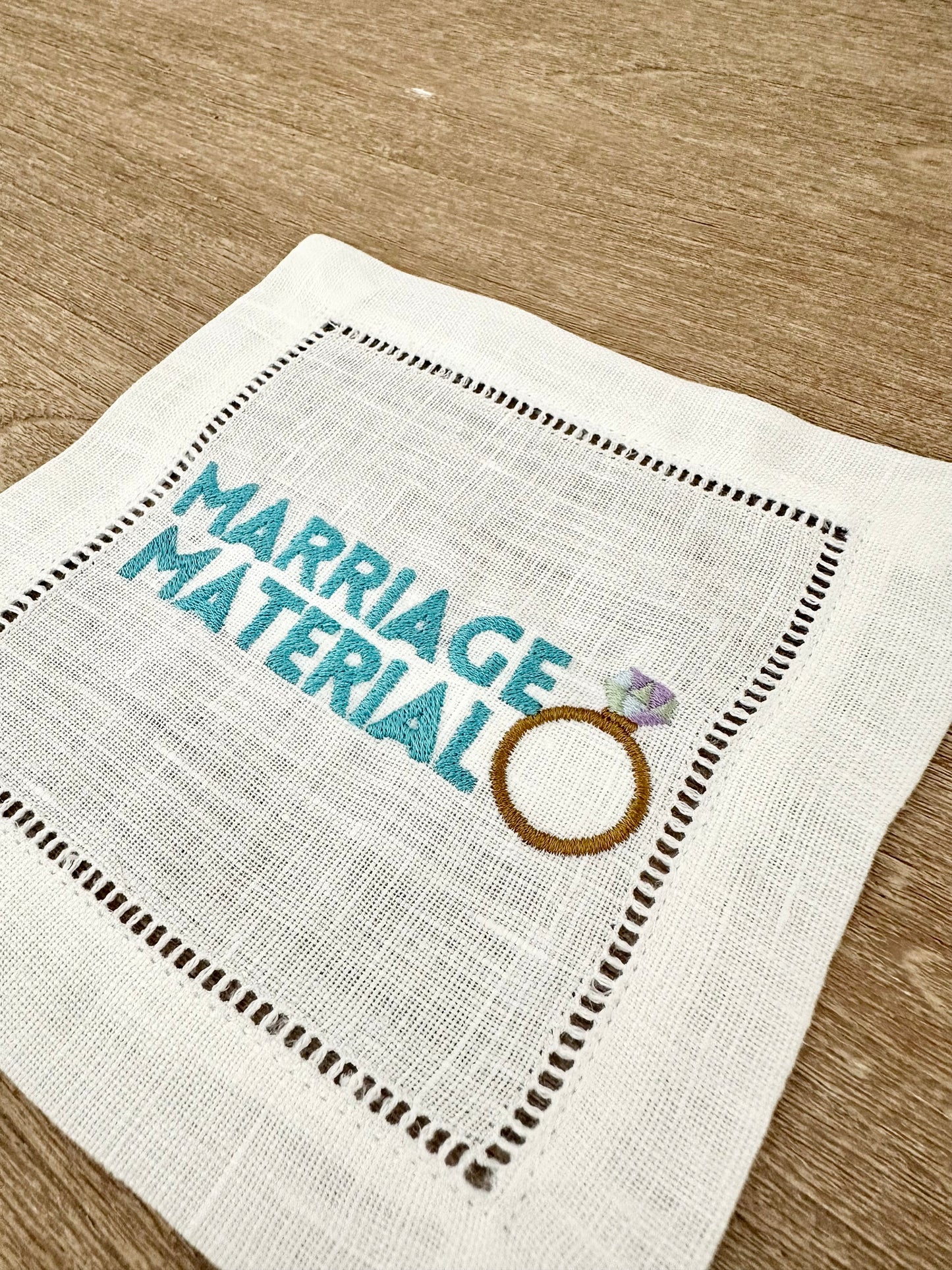 Marriage Material Embroidered Cocktail Napkin