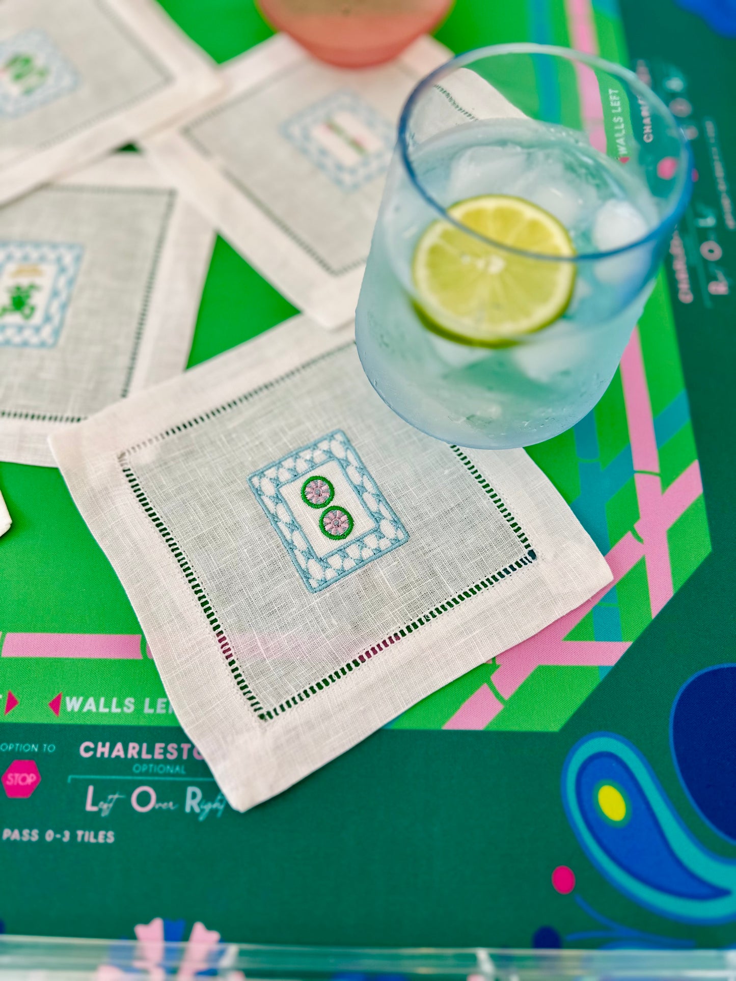 Mahjong Embroidered Cocktail Napkin