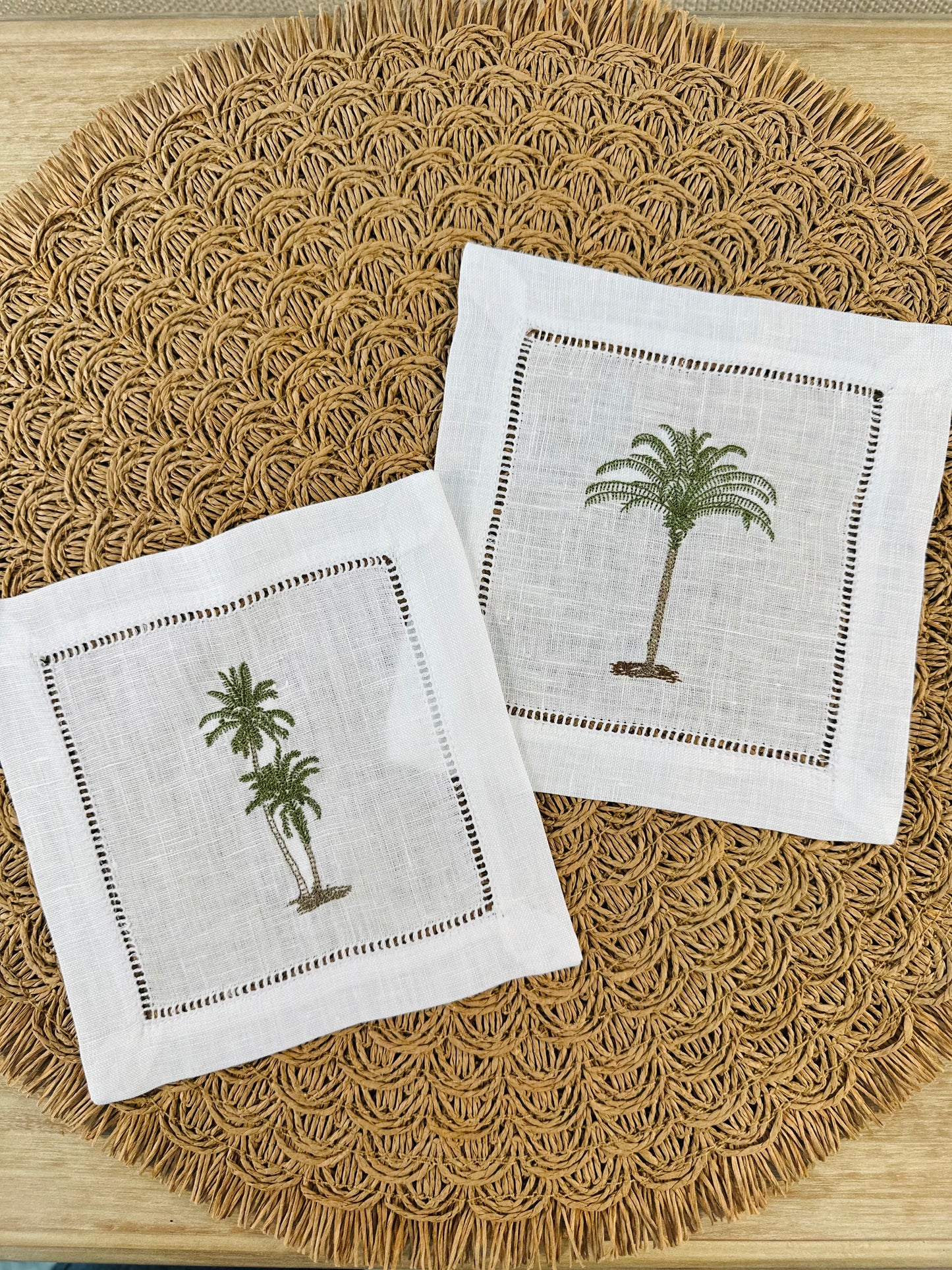 Coastal Palm Tree I Embroidered Cocktail Napkin
