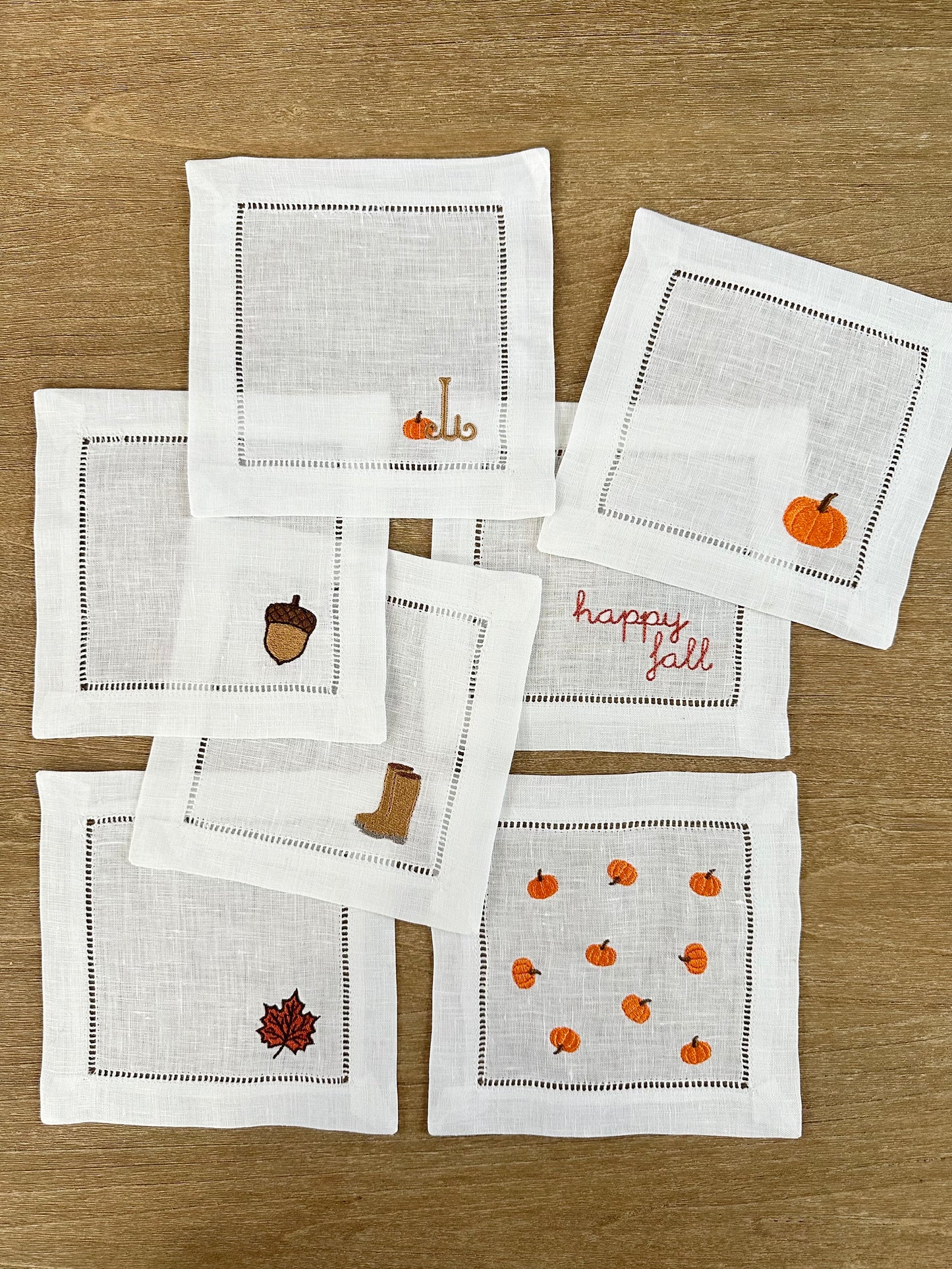 Mini Fall & Autumn Icon Embroidered Cocktail Napkin