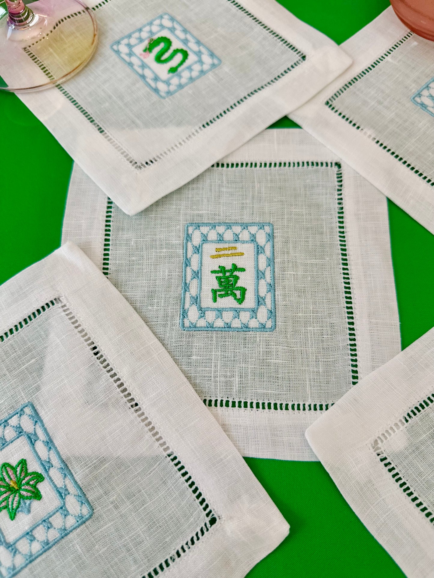Mahjong Embroidered Cocktail Napkin