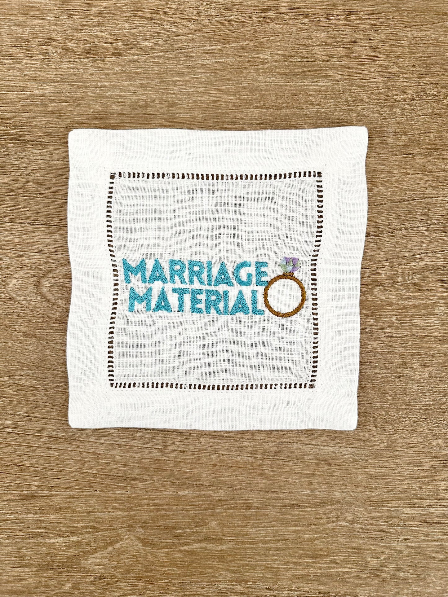 Marriage Material Embroidered Cocktail Napkin