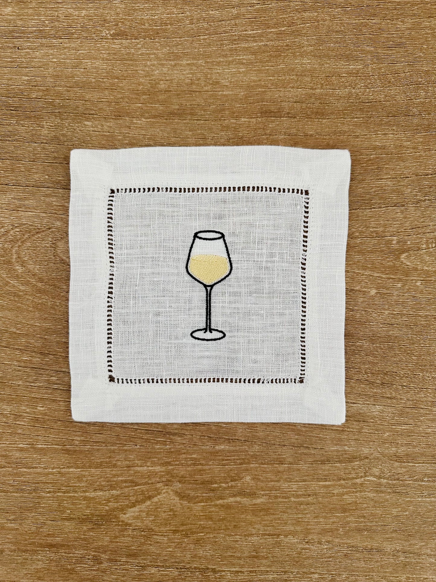 White Wine Embroidered Cocktail Napkin
