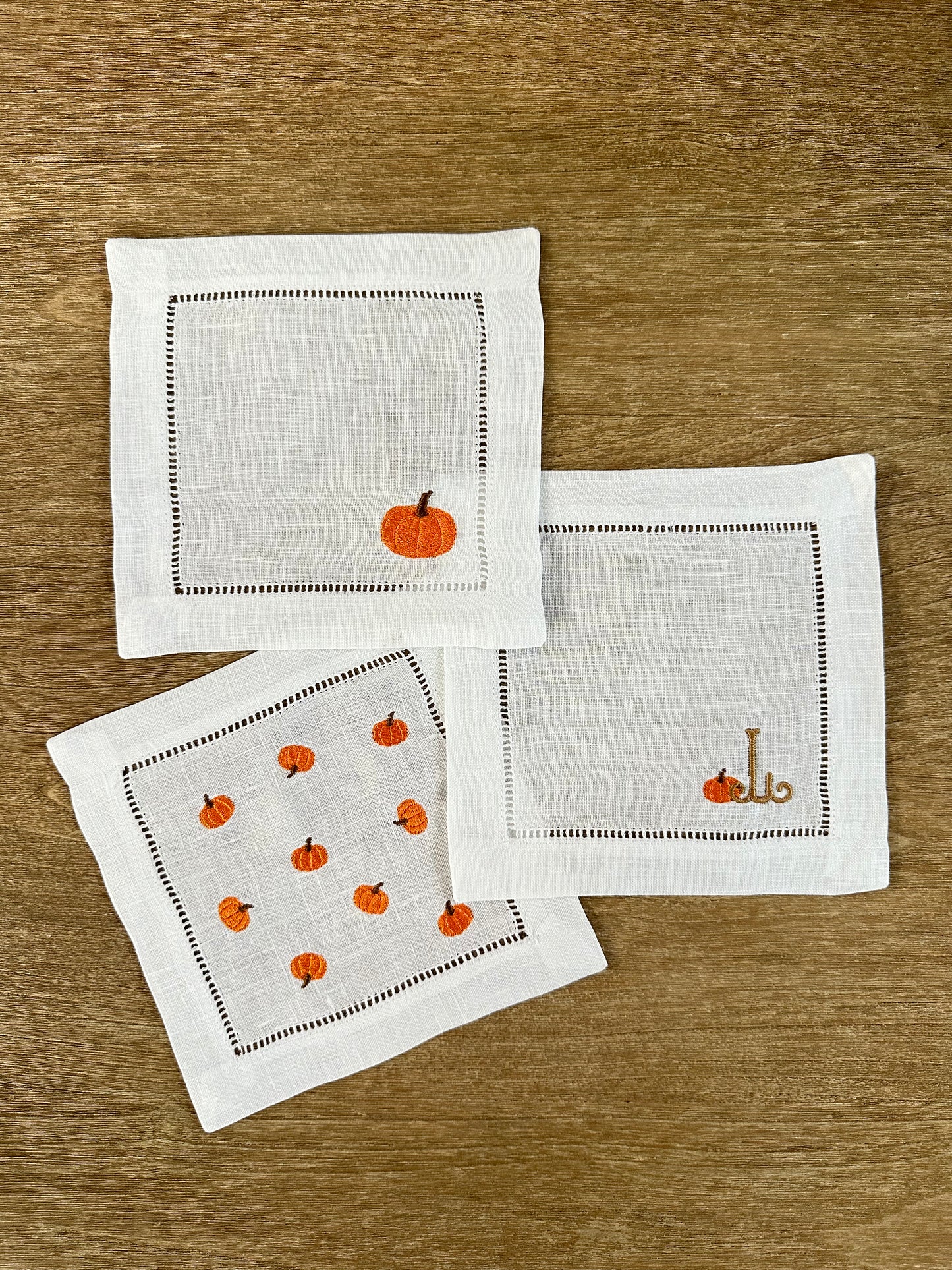 Custom Initial & Pumpkin Embroidered Cocktail Napkin