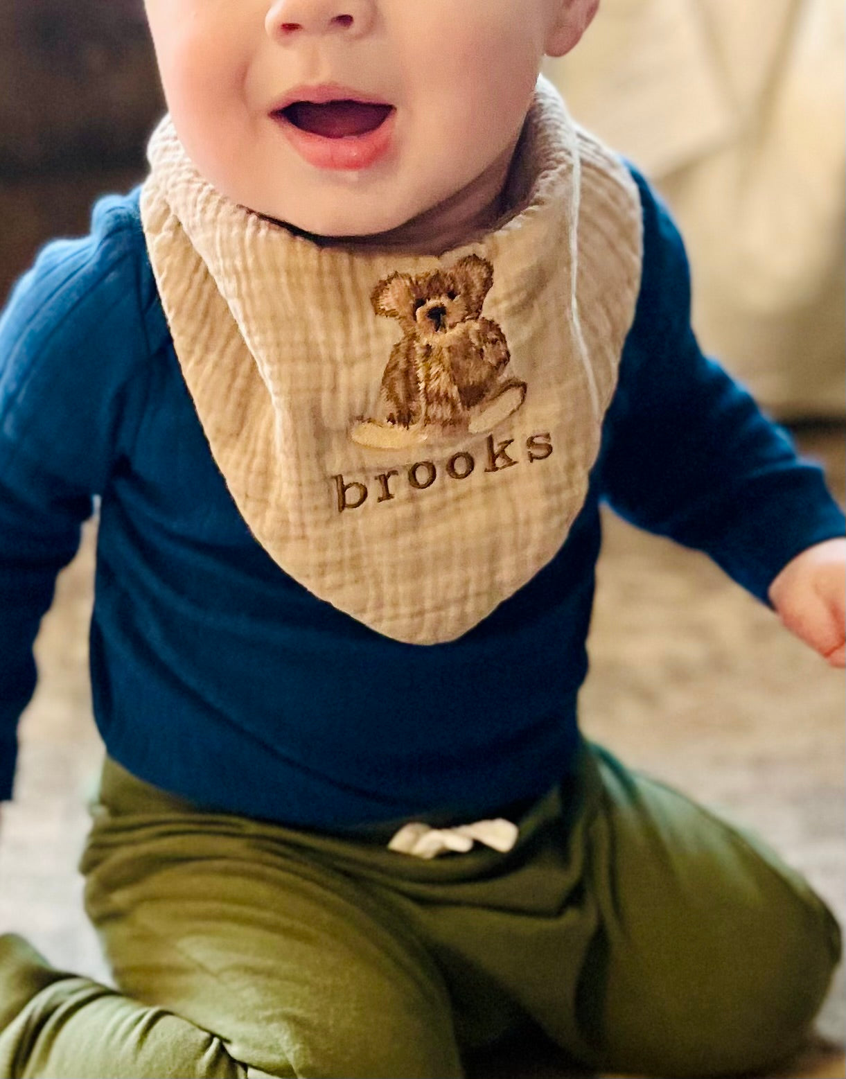 Personalized Bear Muslin Baby Bib