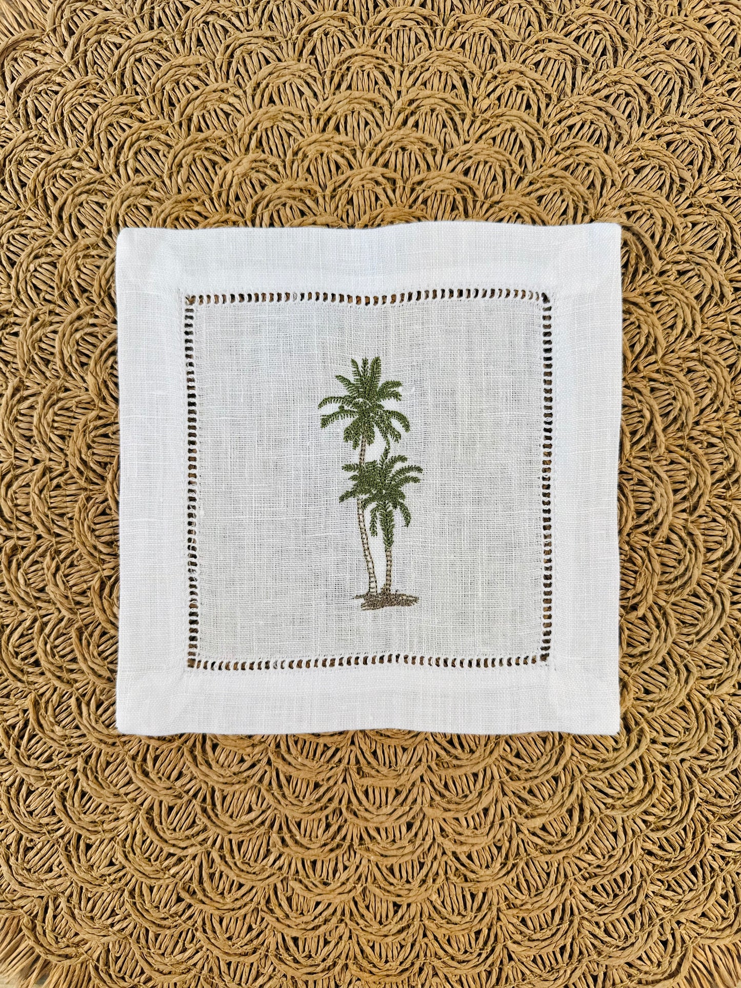 Coastal Palm Tree II Embroidered Cocktail Napkin