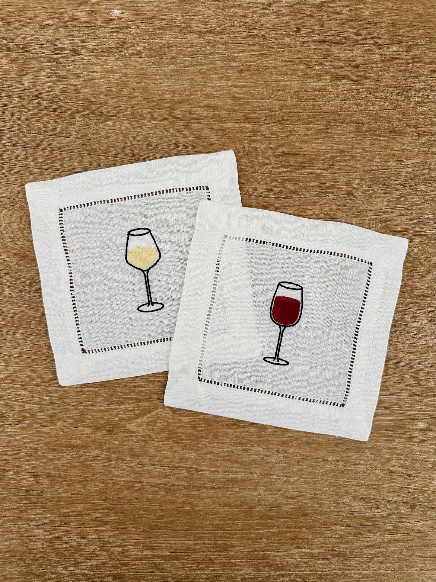 White Wine Embroidered Cocktail Napkin
