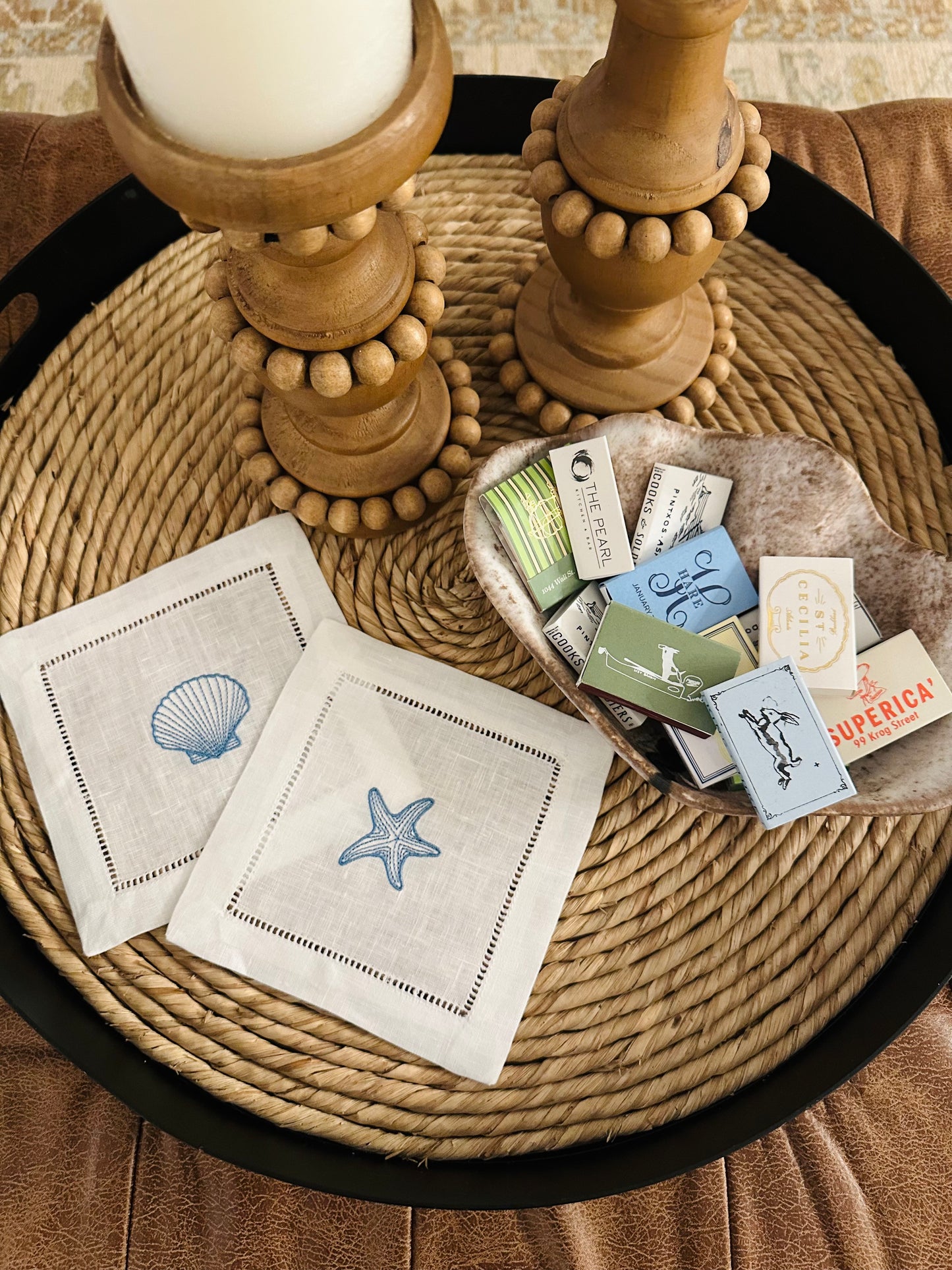 Sea Shell Embroidered Cocktail Napkins