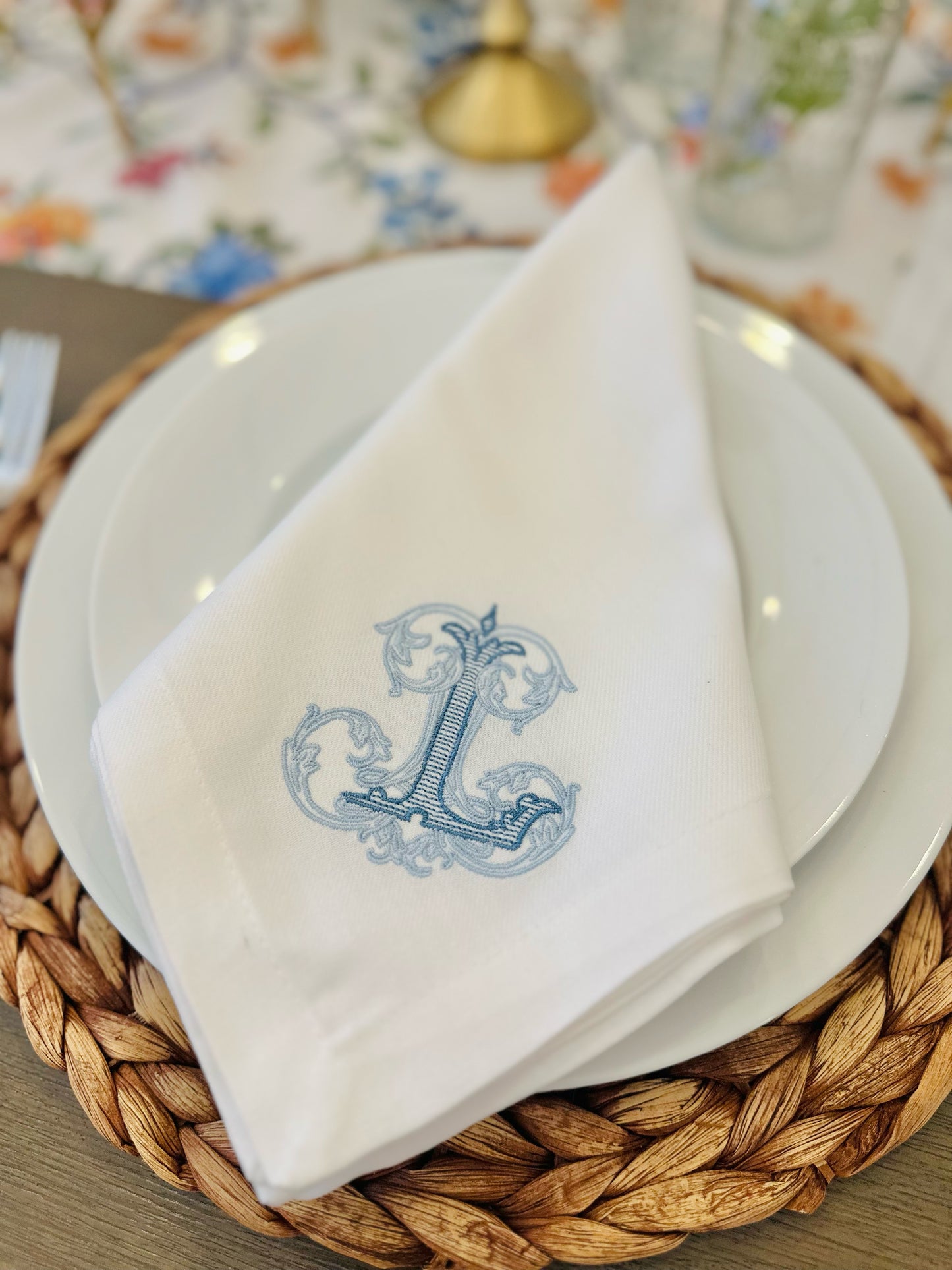 Vintage Monogram Embroidered Dinner Napkin