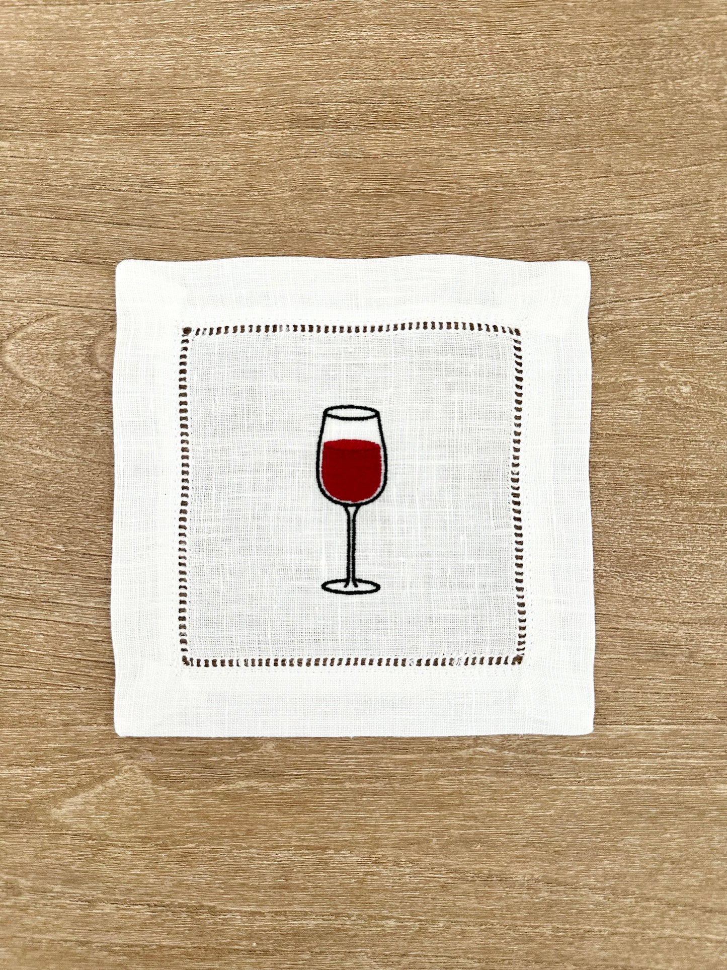 Red Wine Embroidered Cocktail Napkin