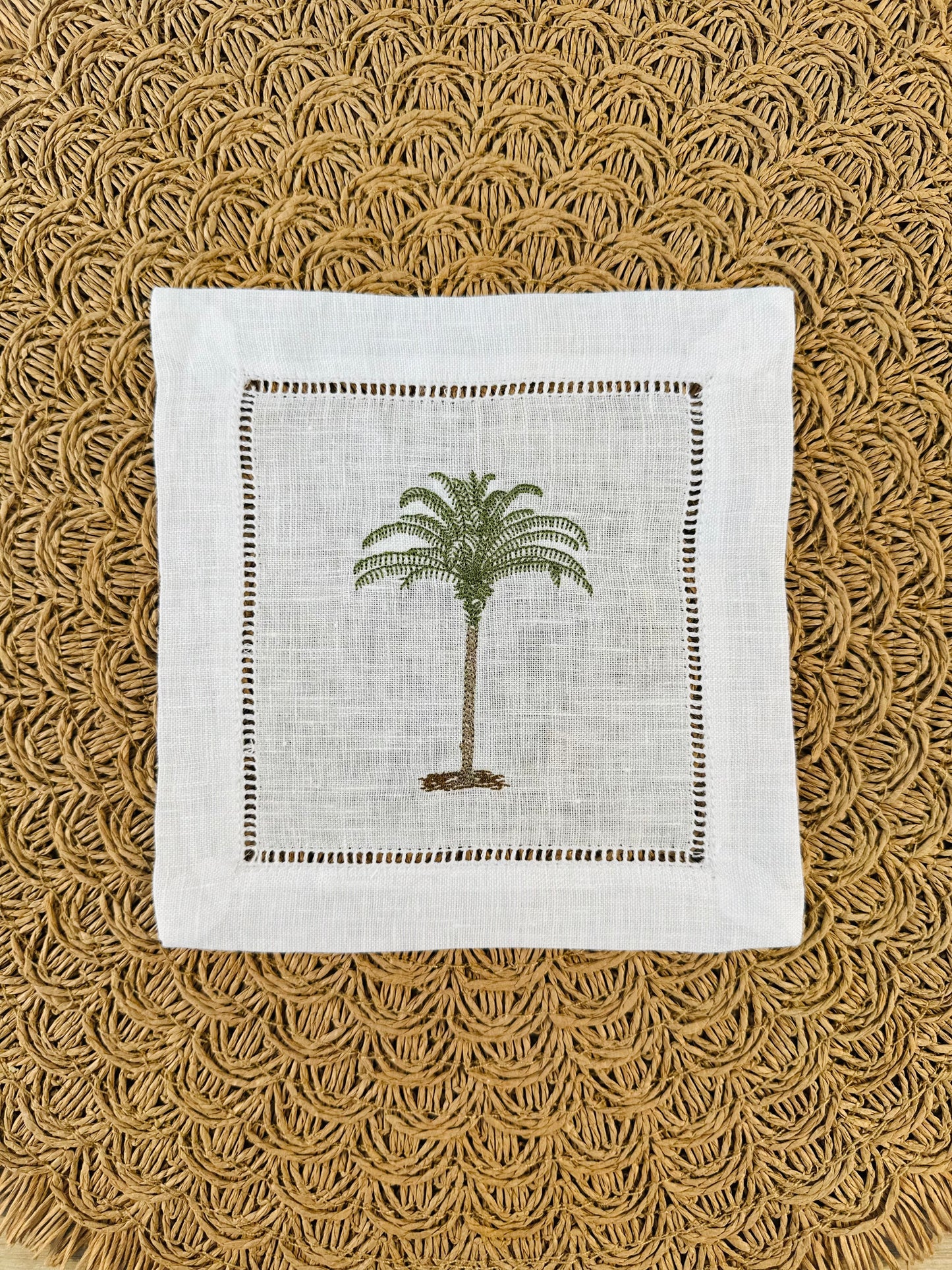 Coastal Palm Tree I Embroidered Cocktail Napkin