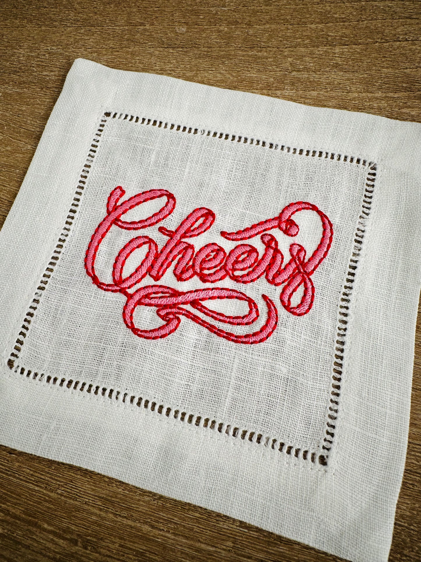 Vintage 'Cheers' Embroidered Cocktail Napkin