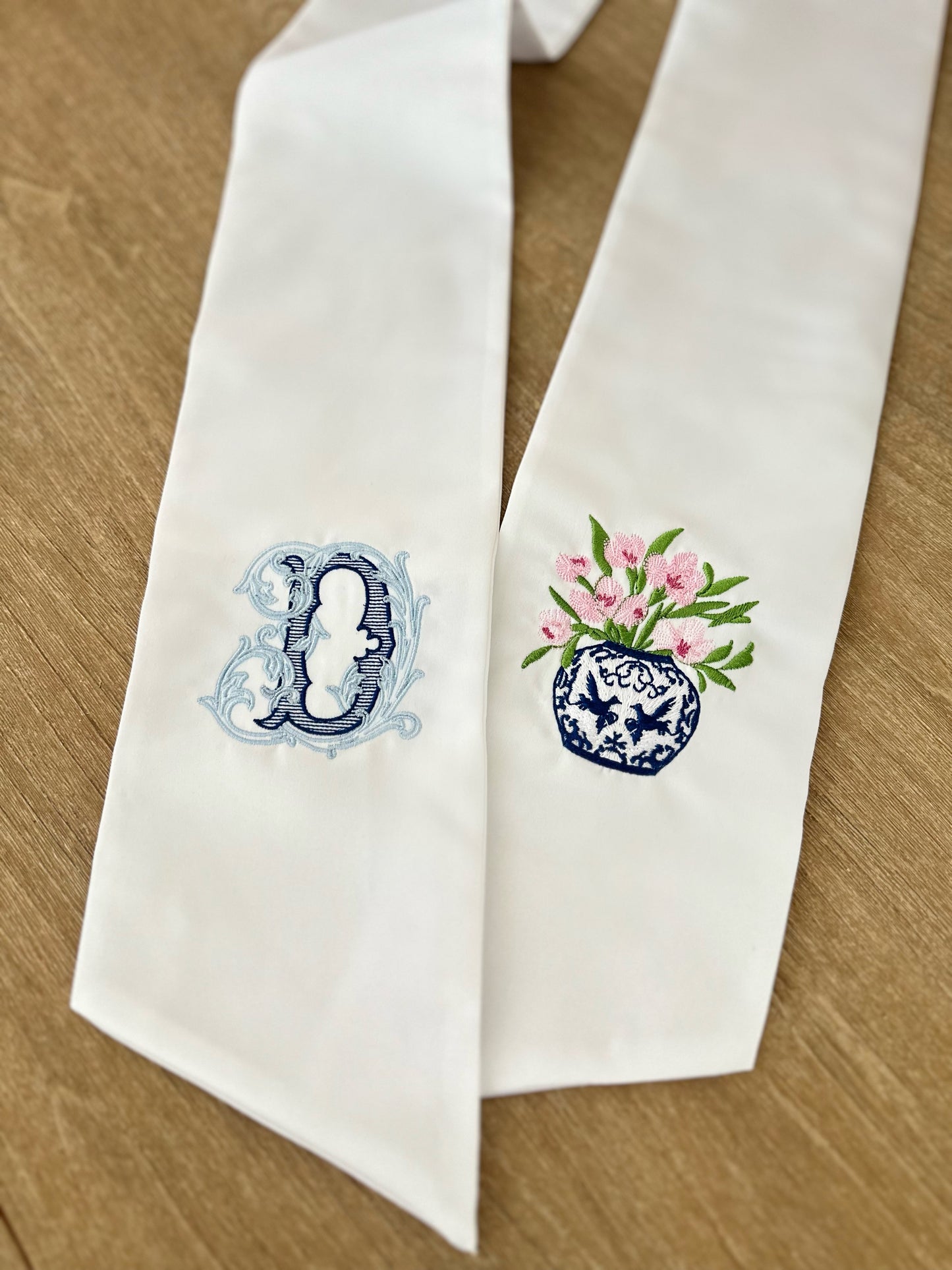 Personalized Chinoiserie Spring Orchid Wreath Sash
