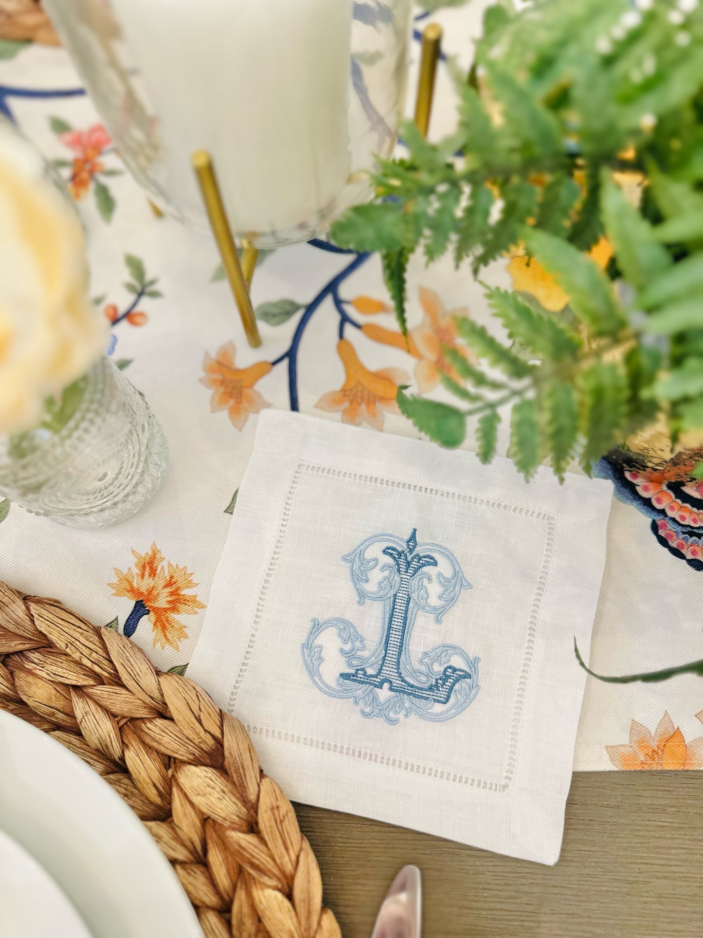 Vintage Monogram Embroidered Cocktail Napkin