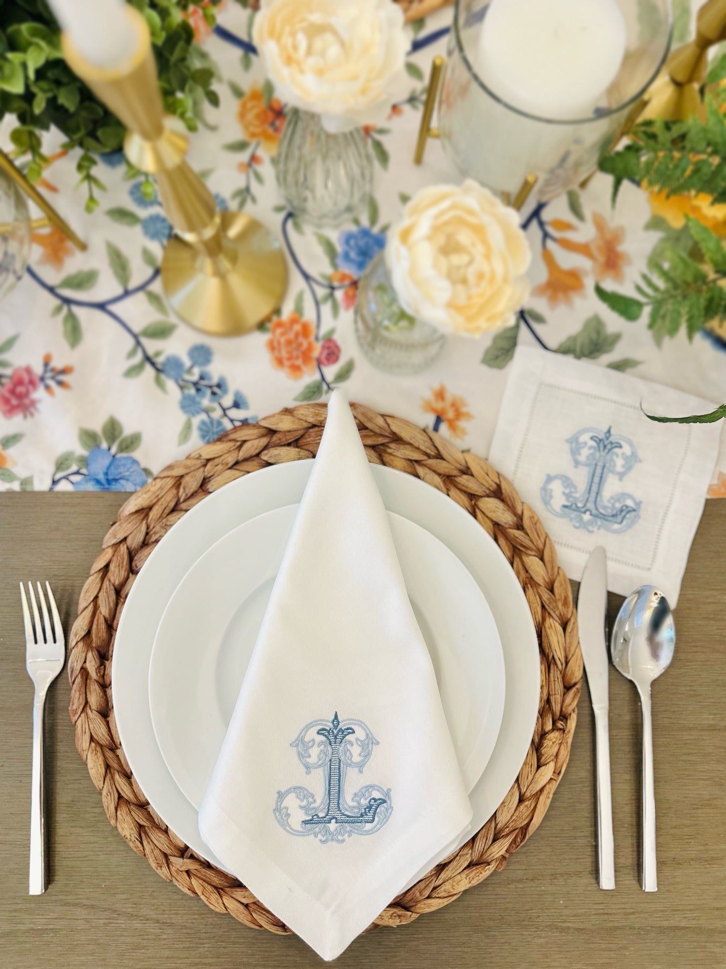 Vintage Monogram Embroidered Dinner Napkin