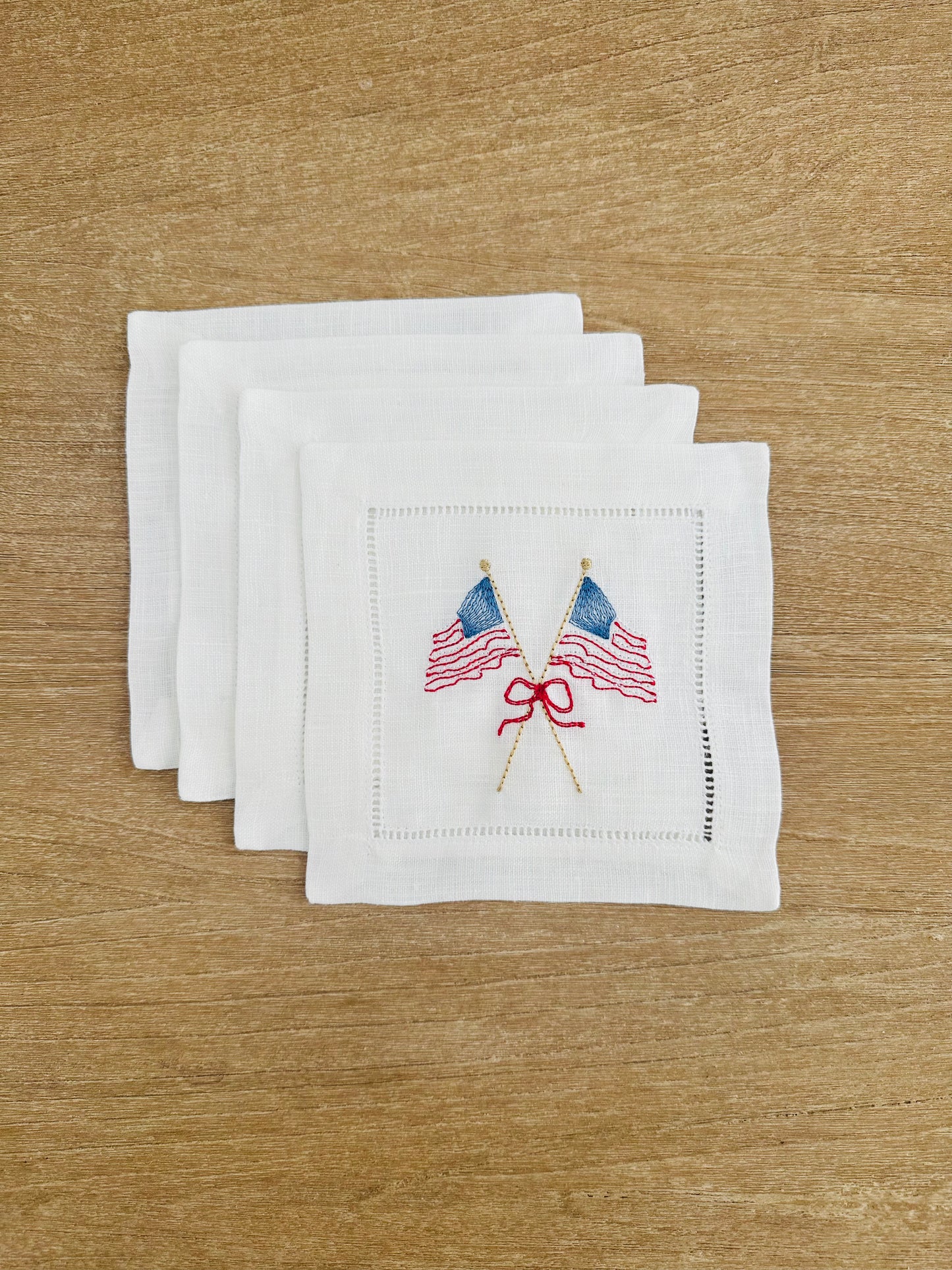 Vintage American Flag Embroidered Cocktail Napkin