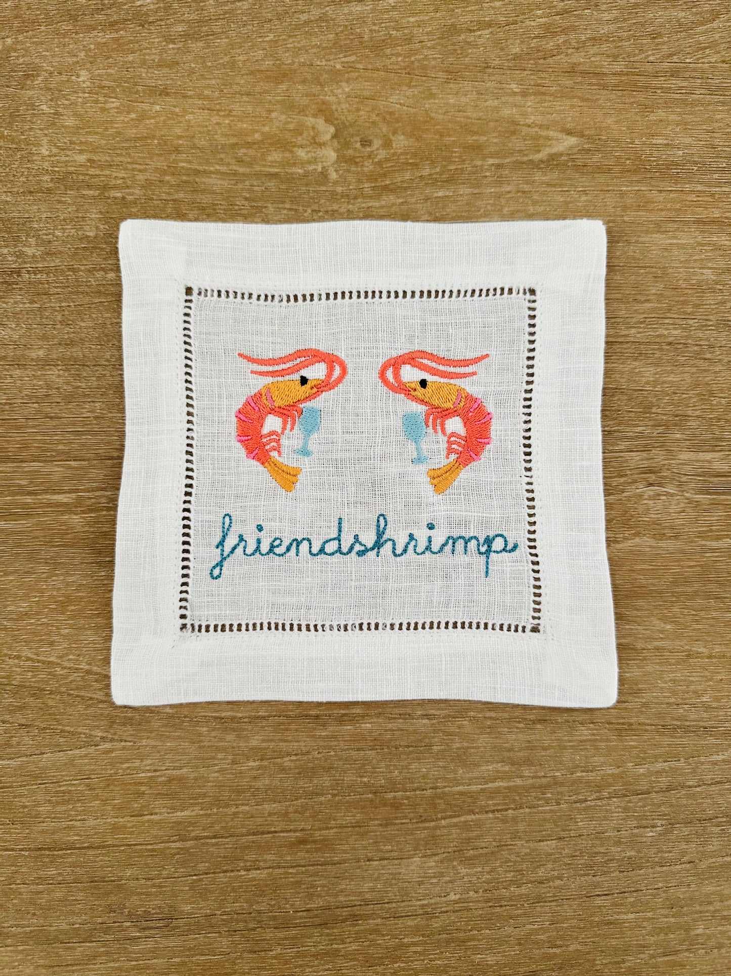 Friendshrimp Shrimp Embroidered Cocktail Napkin