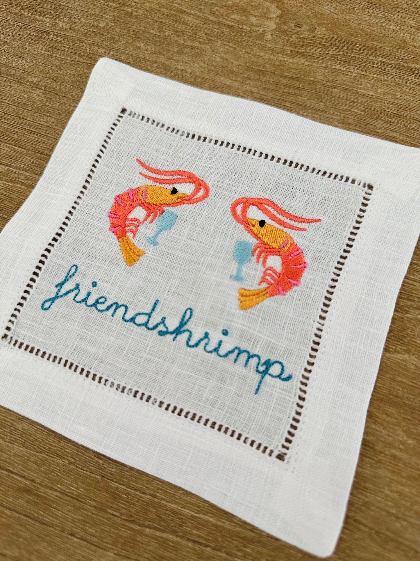Friendshrimp Shrimp Embroidered Cocktail Napkin