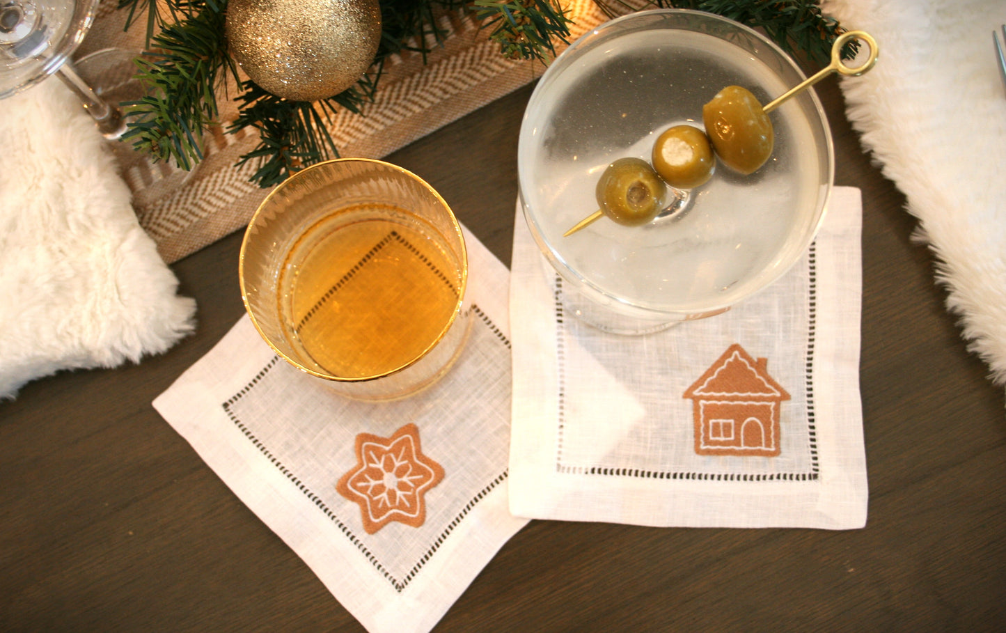 Christmas Cookie Embroidered Cocktail Napkins