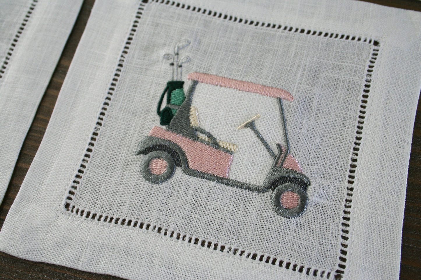 Golf Cart Embroidered Cocktail Napkin