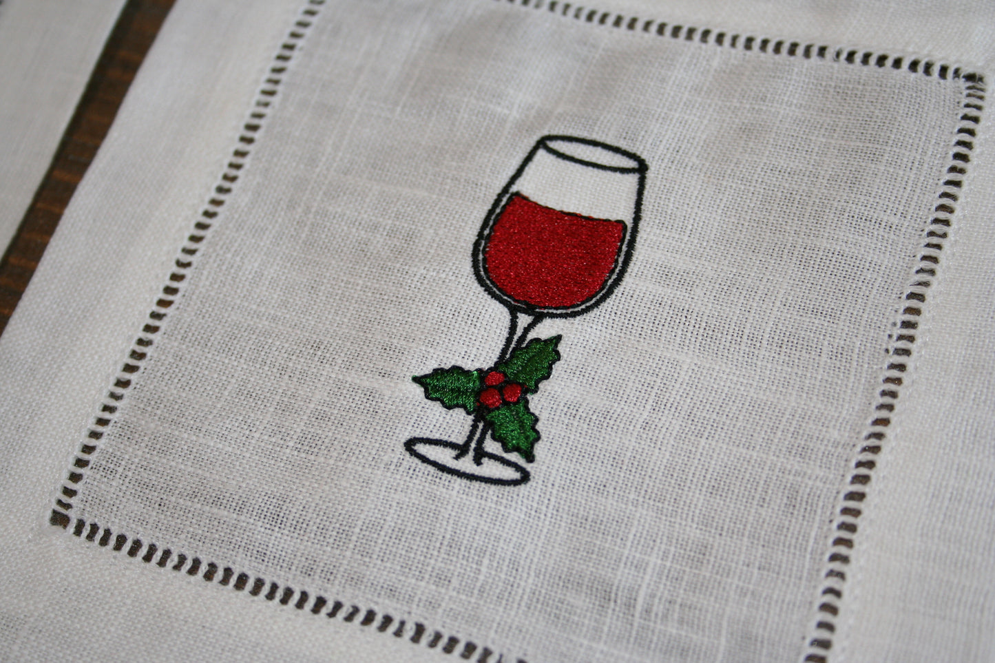 Holiday Wine Embroidered Cocktail Napkins