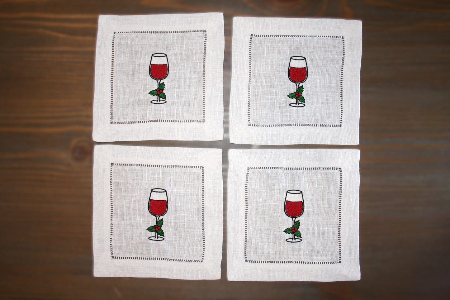 Holiday Wine Embroidered Cocktail Napkins