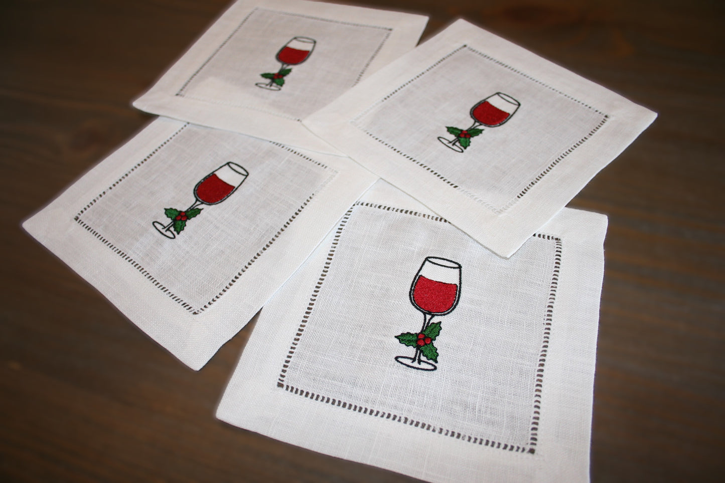 Holiday Wine Embroidered Cocktail Napkins