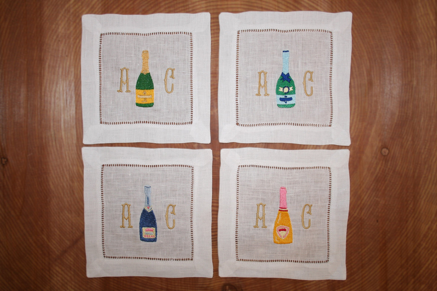 Champagne Embroidered Cocktail napkins with 2 initials