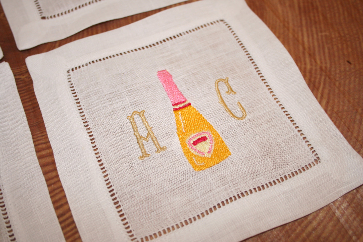 Personalized Champagne Embroidered Cocktail Napkins