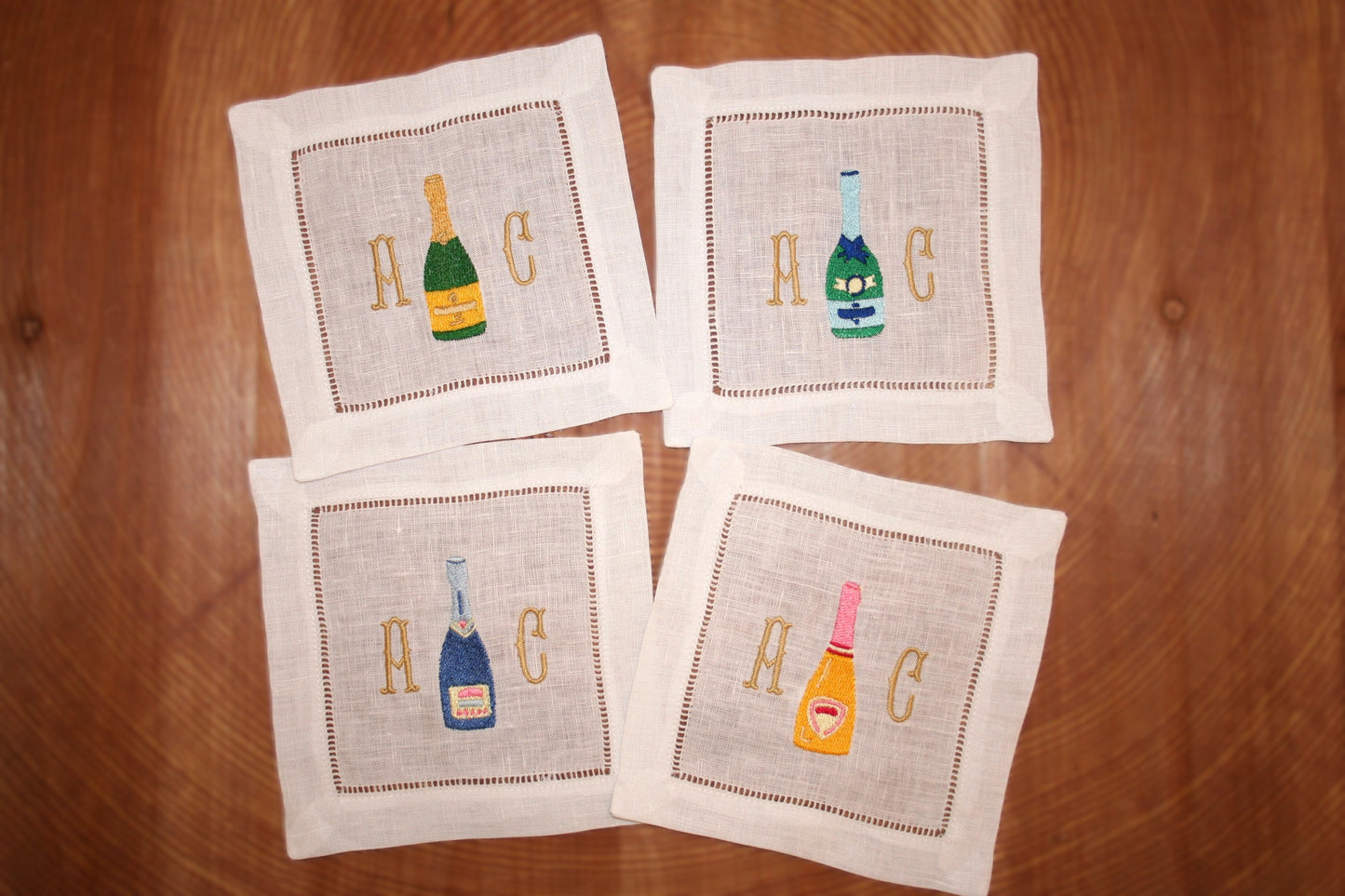 Champagne Embroidered Cocktail napkins with 2 initials