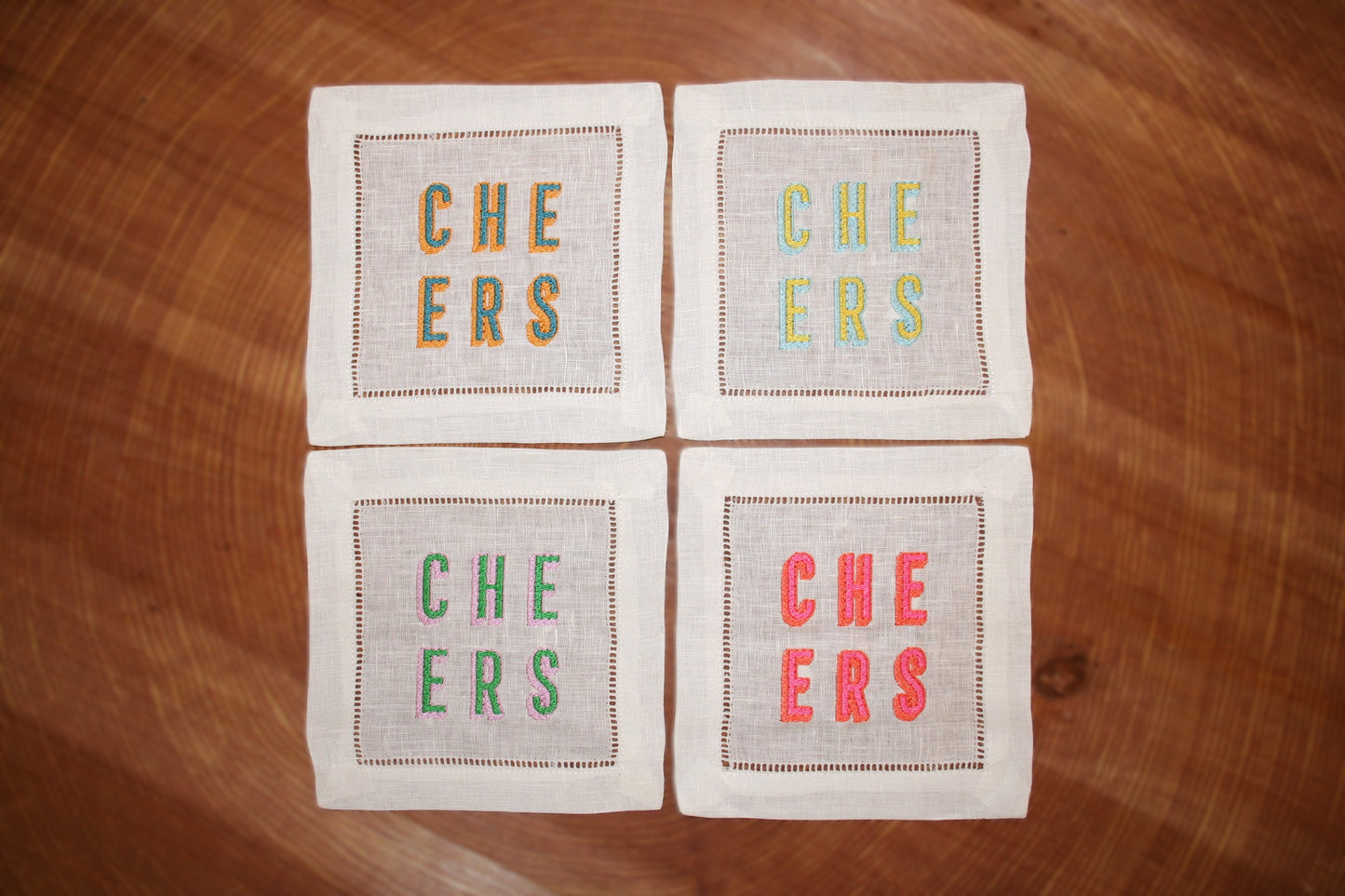 'Cheers' Embroidered Cocktail Napkins