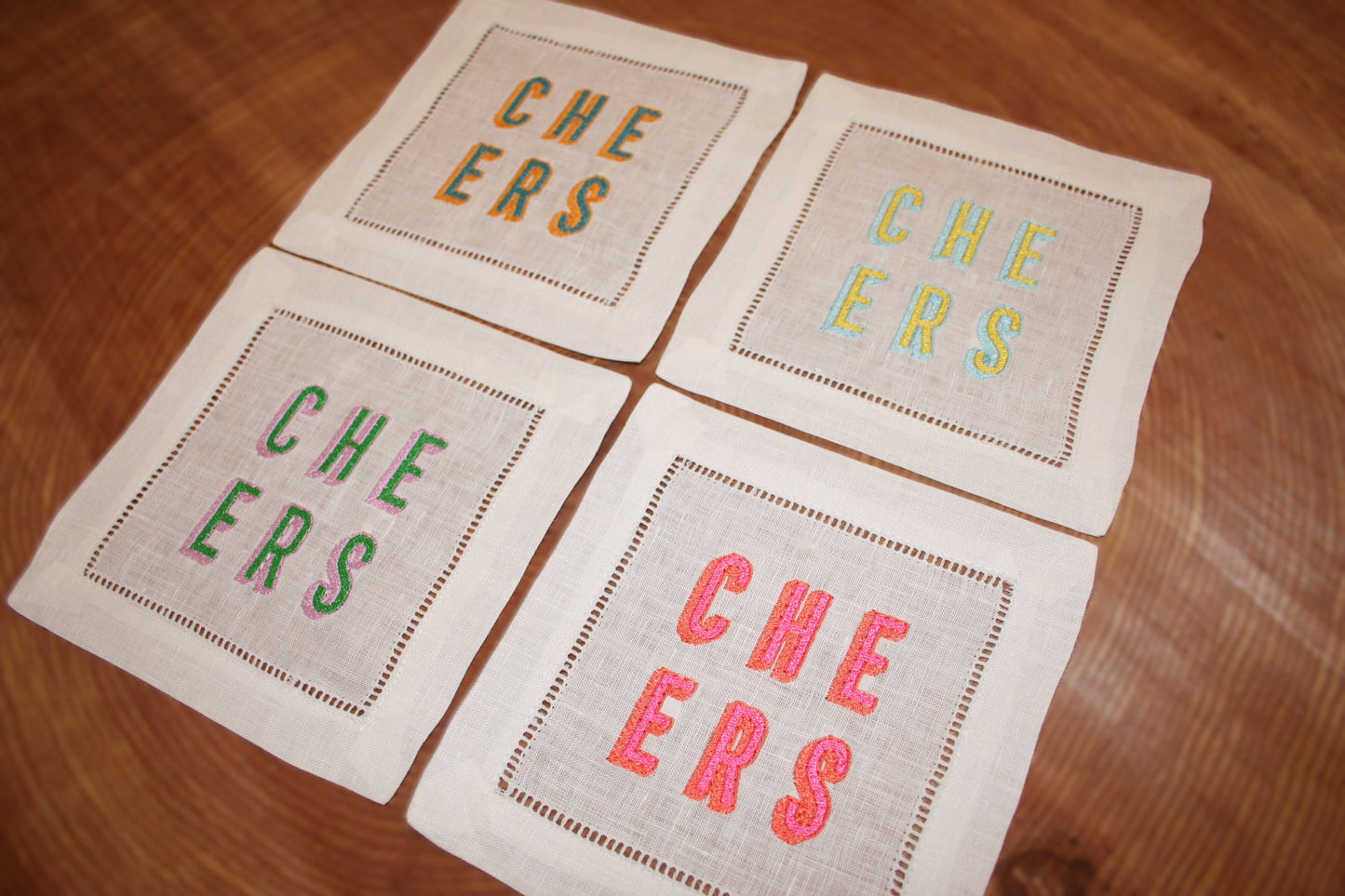 'Cheers' Embroidered Cocktail Napkins