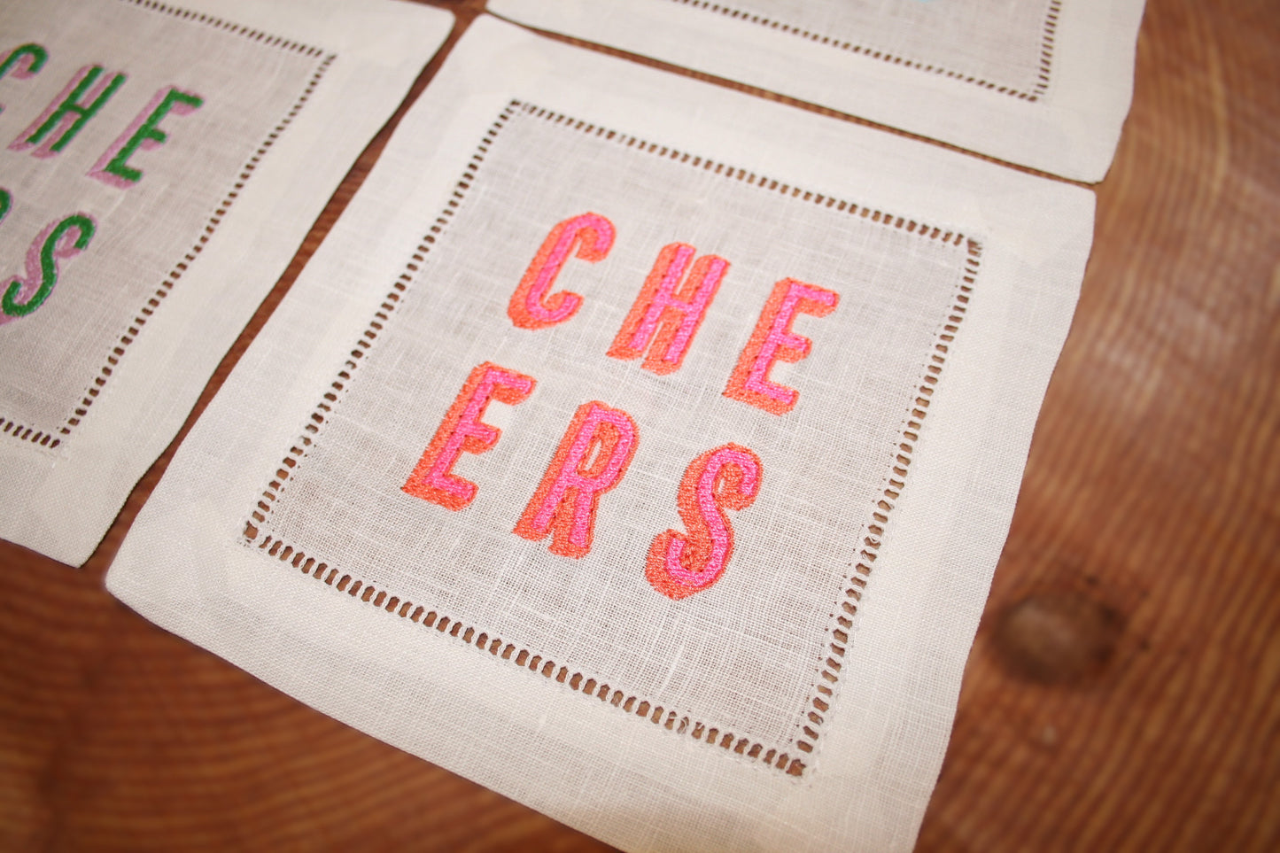 'Cheers' Embroidered Cocktail Napkins