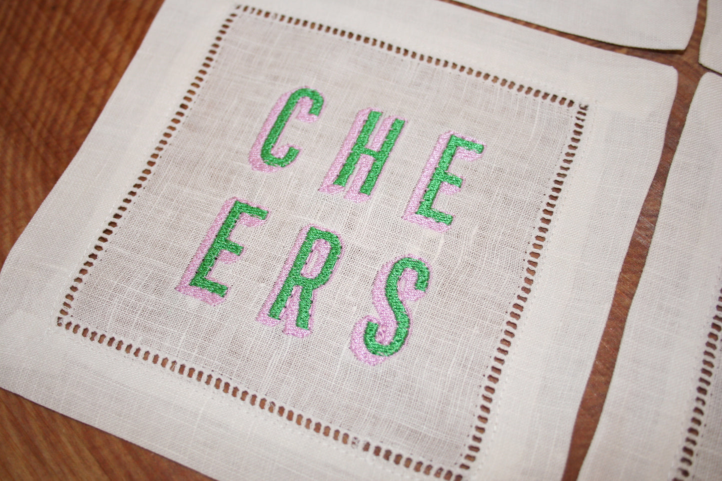 'Cheers' Embroidered Cocktail Napkins