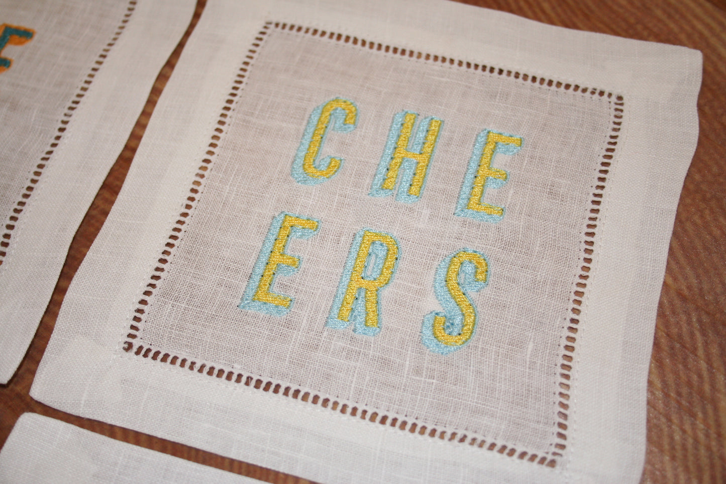 'Cheers' Embroidered Cocktail Napkins