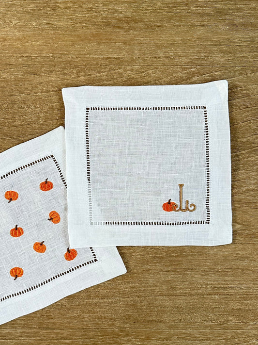 Custom Initial & Pumpkin Embroidered Cocktail Napkin