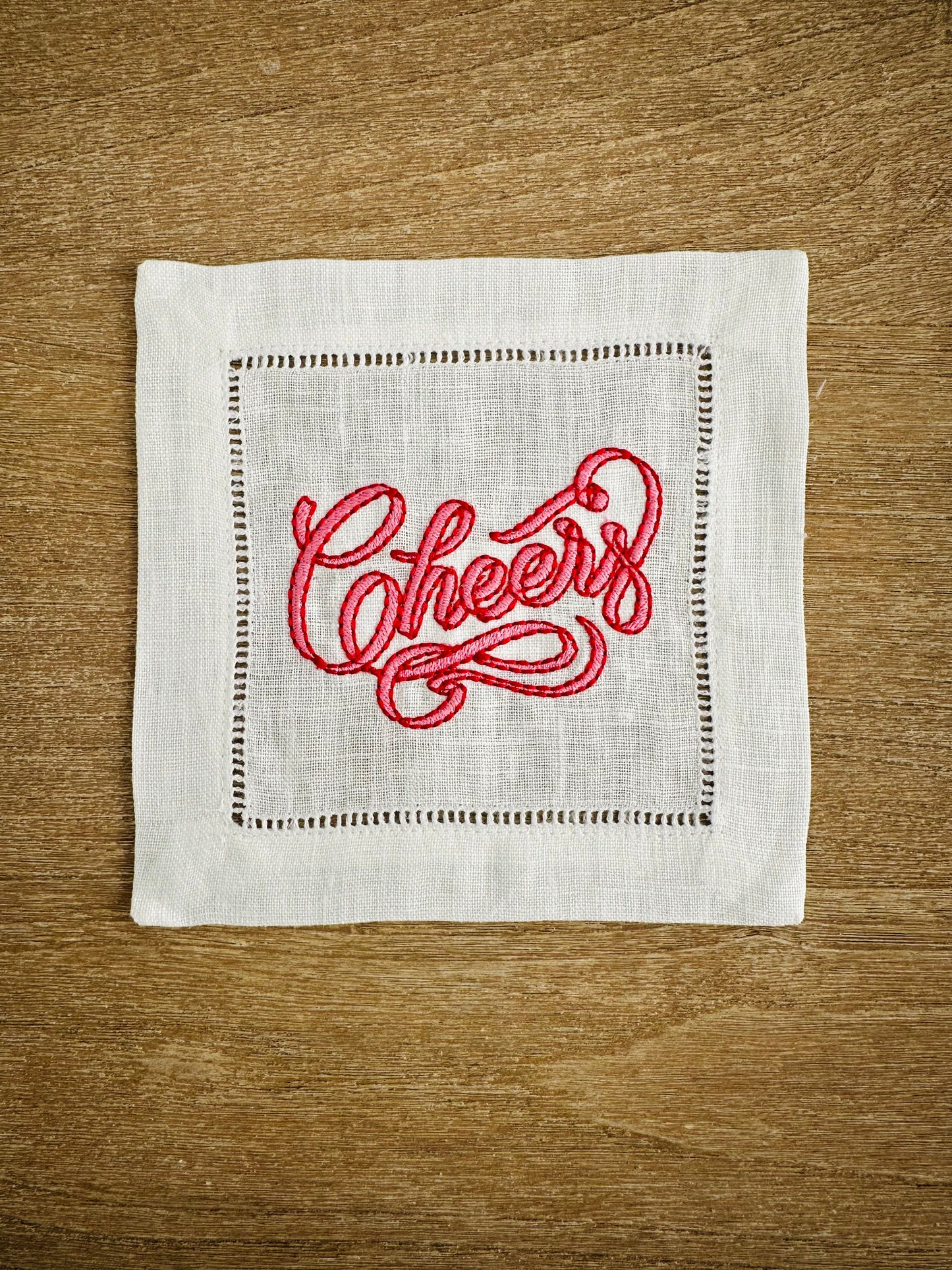 Vintage 'Cheers' Embroidered Cocktail Napkin