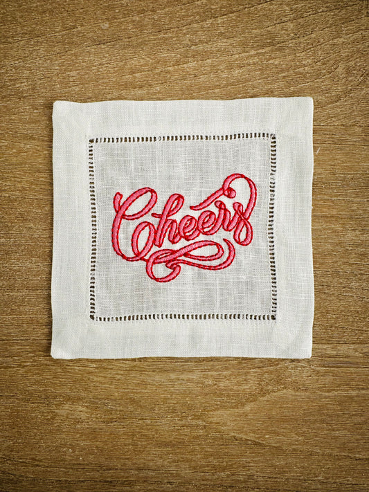 Vintage 'Cheers' Embroidered Cocktail Napkin