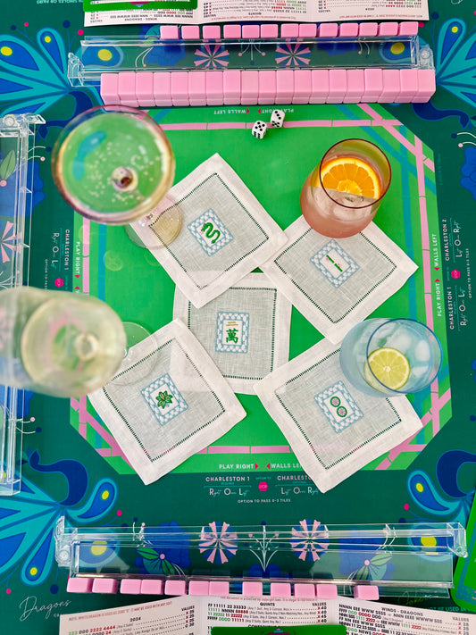 Mahjong Embroidered Cocktail Napkin