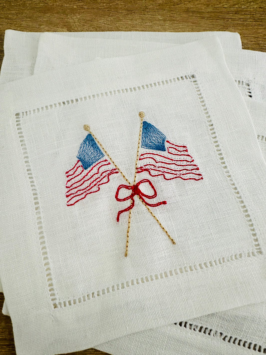 Vintage American Flag Embroidered Cocktail Napkin