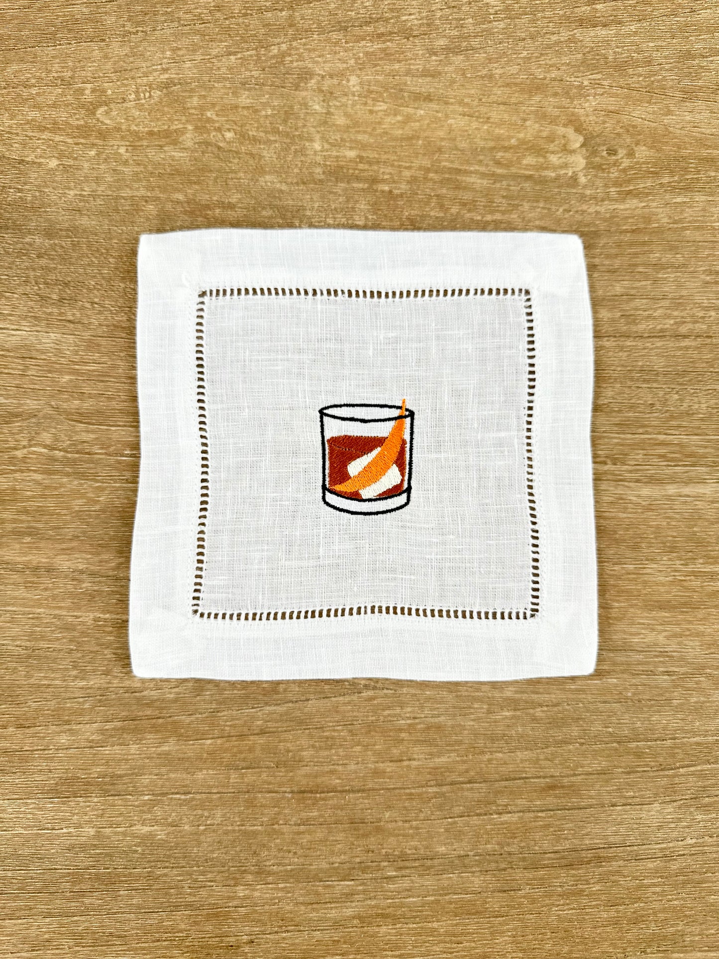 Old Fashioned Embroidered Cocktail Napkin