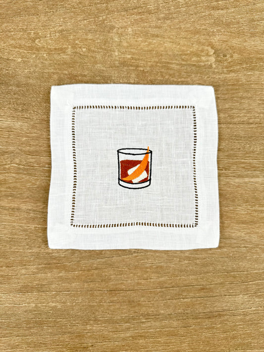 Old Fashioned Embroidered Cocktail Napkin