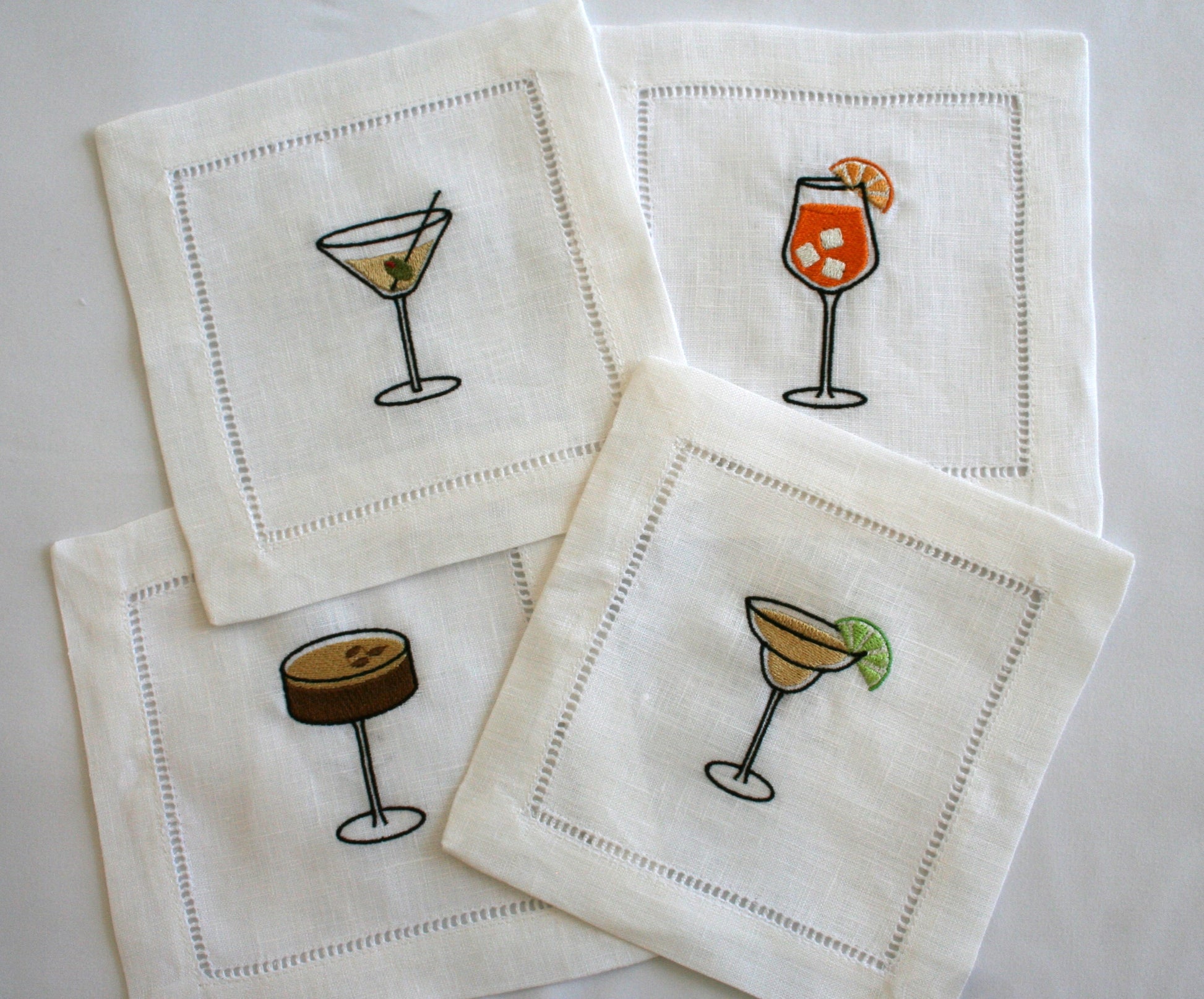 Embroidered Cocktail Napkins Martini Espresso Martini Aperol Spritz Margarita