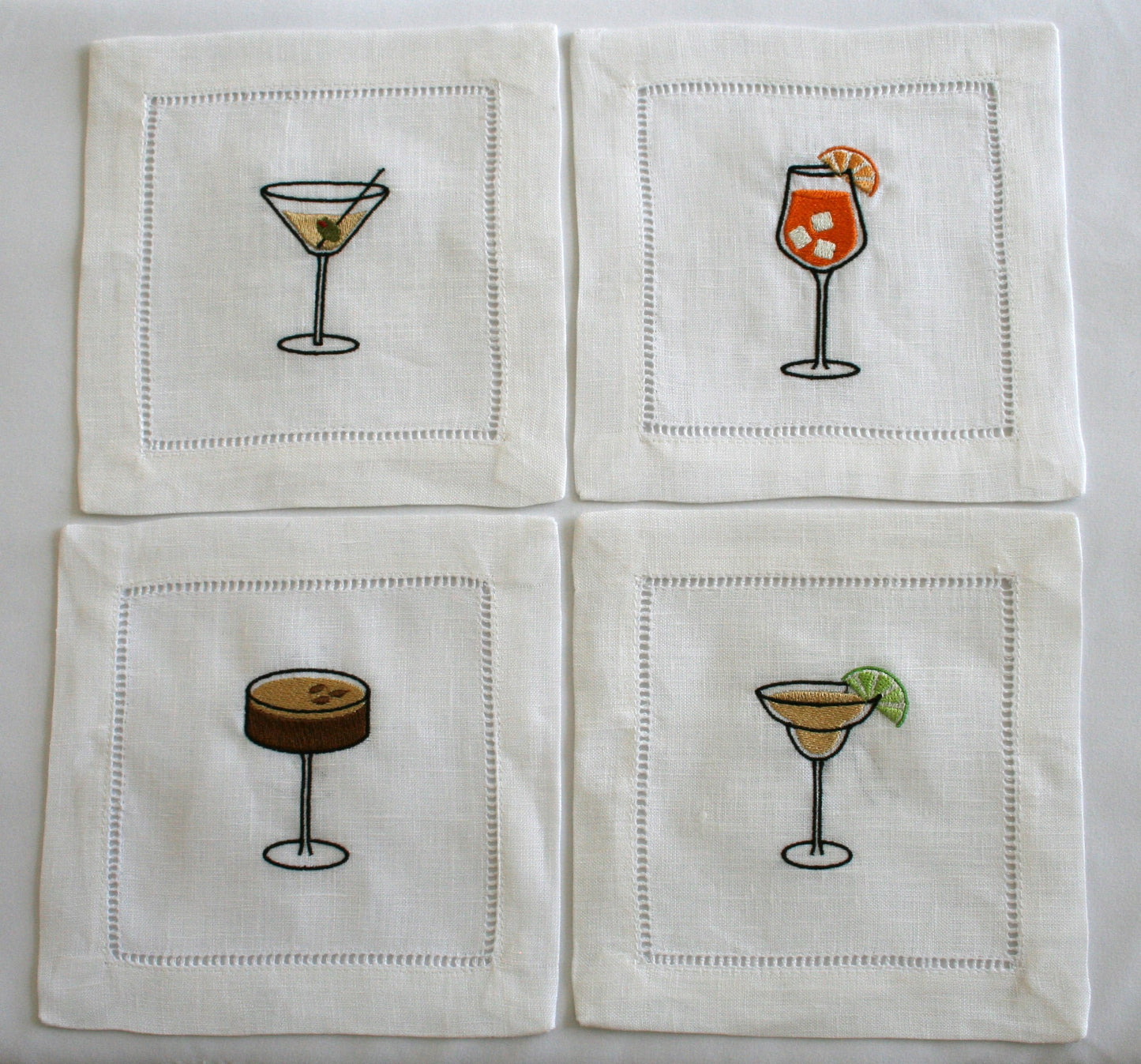 Embroidered Cocktail Napkins Martini Espresso Martini Aperol Spritz Margarita